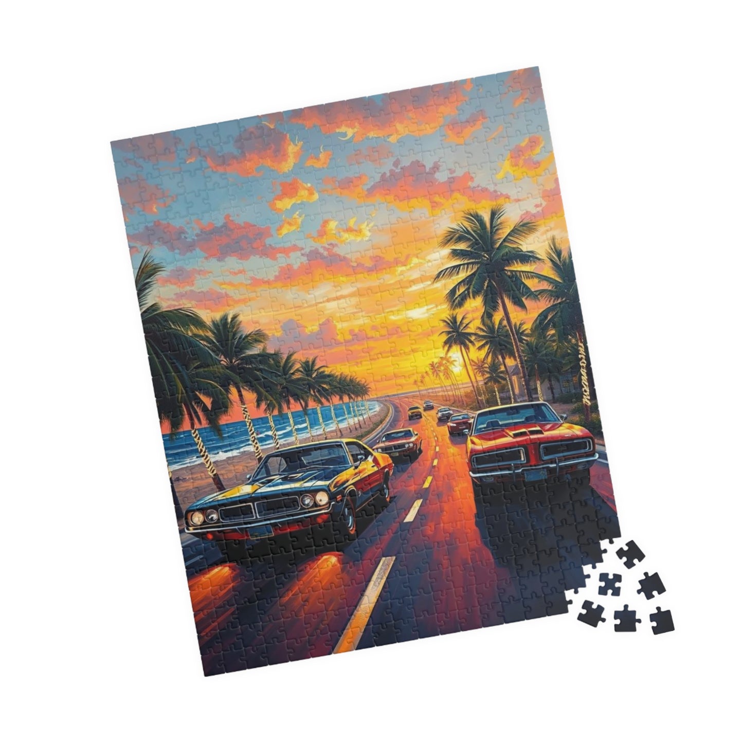 Sunset Muscle Car Puzzle | Nostalgic Jigsaw Puzzle for Adults, Friend Gift for Car Enthusiasts, Family Fun Game Night, Challenging Activity Puzzle The Puzzle Chest