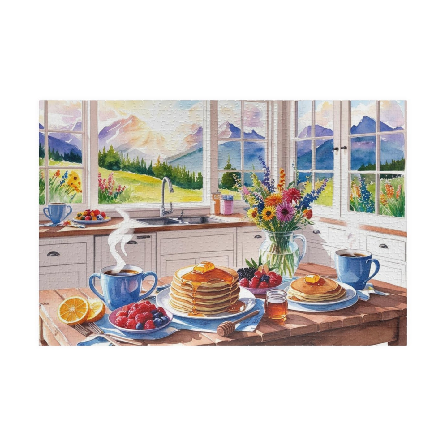 Breakfast Spread Foodie Jigsaw Puzzle, Country Mountain Background, Kitchen Decor, Home Entertainment, Puzzle Lover Gift for Friend 1014 pcs (Horizontal) Puzzle The Puzzle Chest