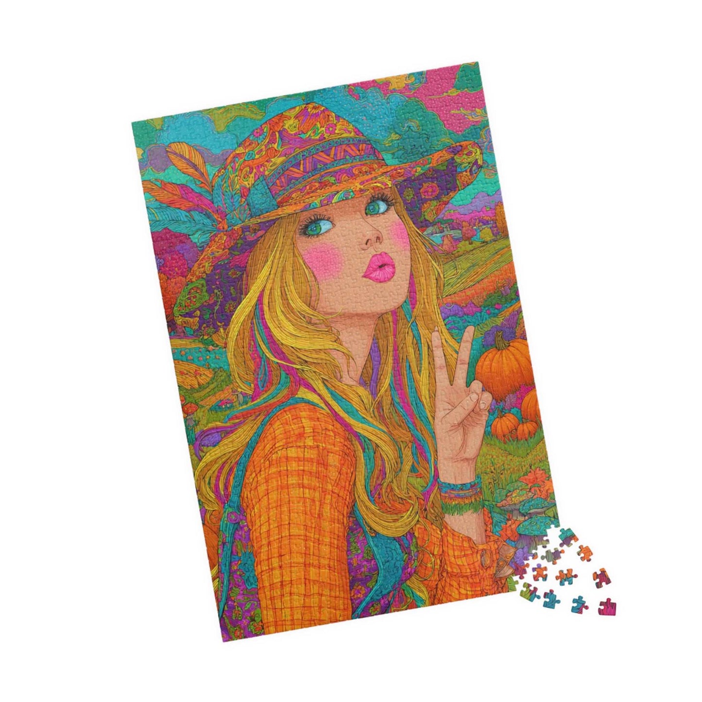 Retro Psychedelic Cowgirl Jigsaw Puzzle - Autumn Themed Cartoon Illustration, Artsy Gifts, Recreational Activities, Cozy Nights, Family Time 1014 pcs (Vertical) Puzzle The Puzzle Chest