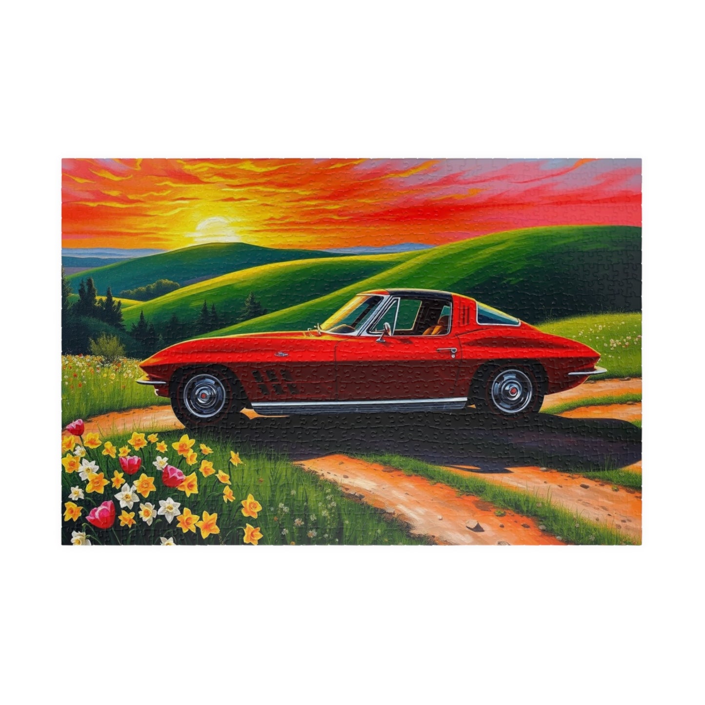 Vintage Auto Sunset Puzzle, Perfect Gift for Classic Car Lover, Family Game Night, Retro 1963 Stingray Jigsaw Game for Adults, Mindfulness 1014 pcs (Horizontal) Puzzle The Puzzle Chest