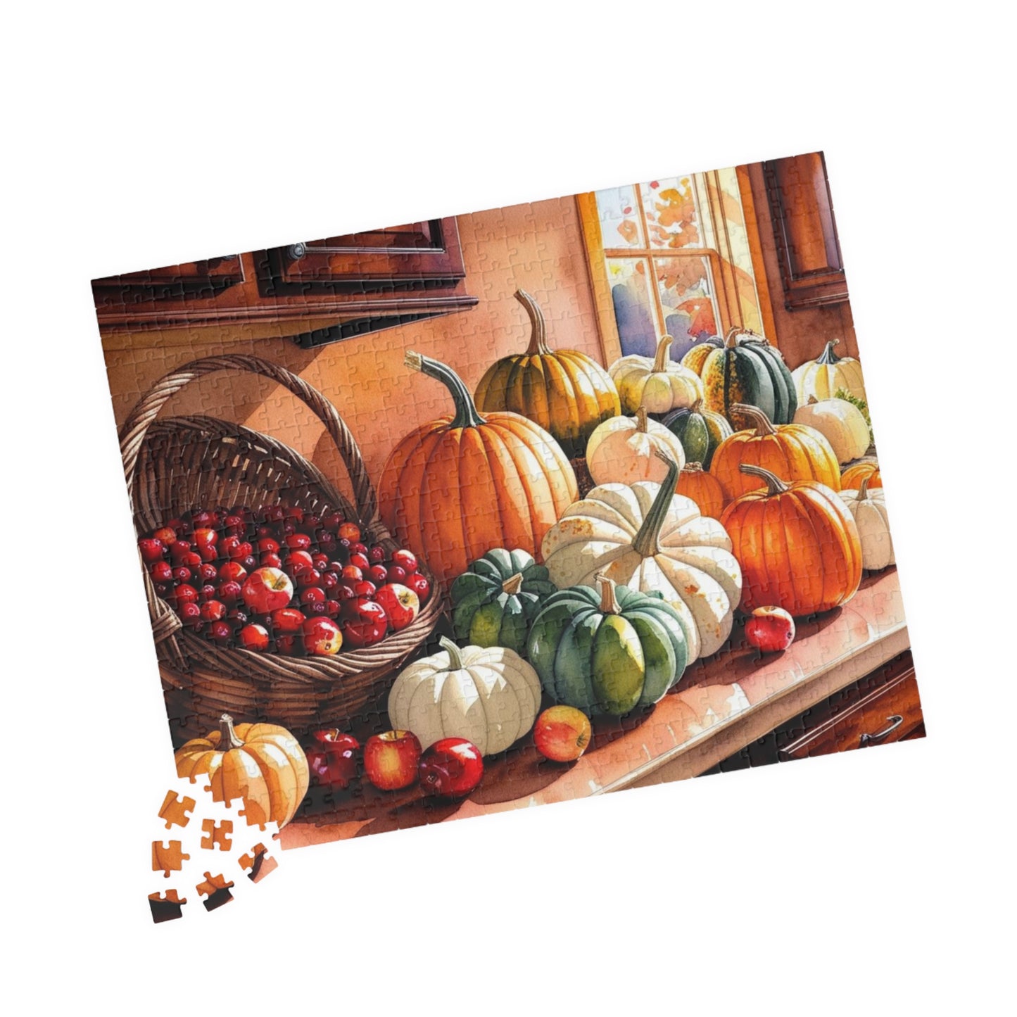 Autumn Harvest Puzzle, Countertop with Pumpkins and Apples, 110-1014 Piece, Fall Jigsaw Game, Thanksgiving Activity, Cabin Decor, Giftable Puzzle The Puzzle Chest
