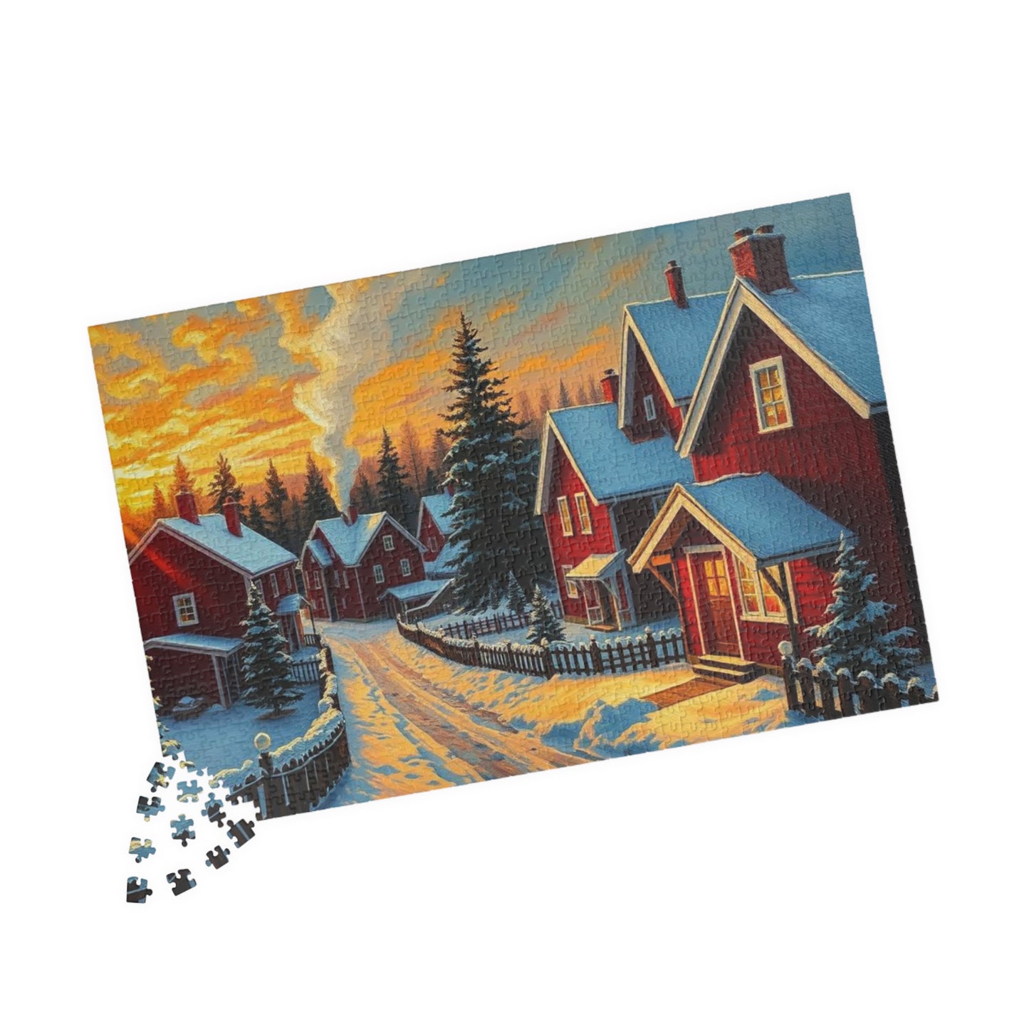 Swedish Winter Village Puzzle Jigsaw Game, Snowy Scandinavian Landscape, Indoor Activity, Holiday Gift for Friends and Family Puzzle The Puzzle Chest