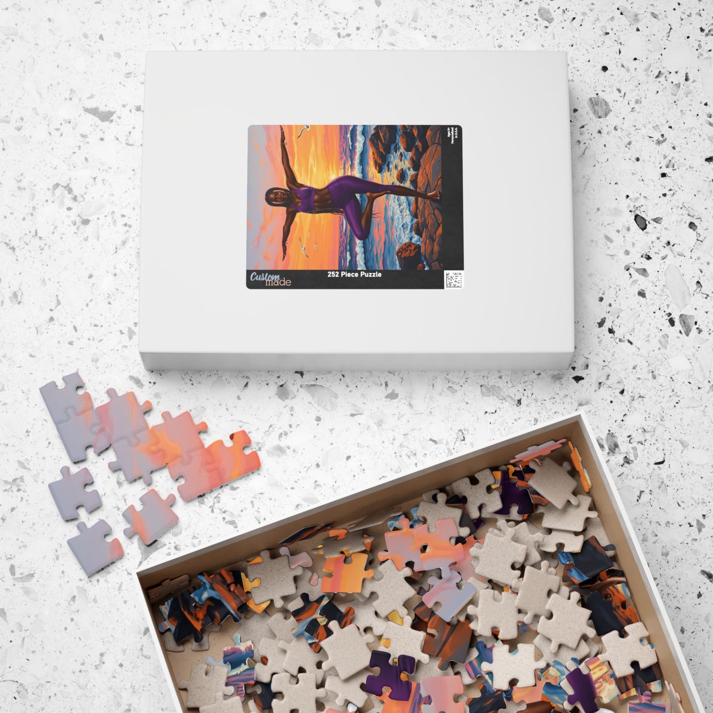 Yoga Sunset Puzzle - 110, 252, 520, 1014-piece African American Woman Beach Scene, Relaxing Gift, Mindfulness Family Activity, Fitness Lover The Puzzle Chest
