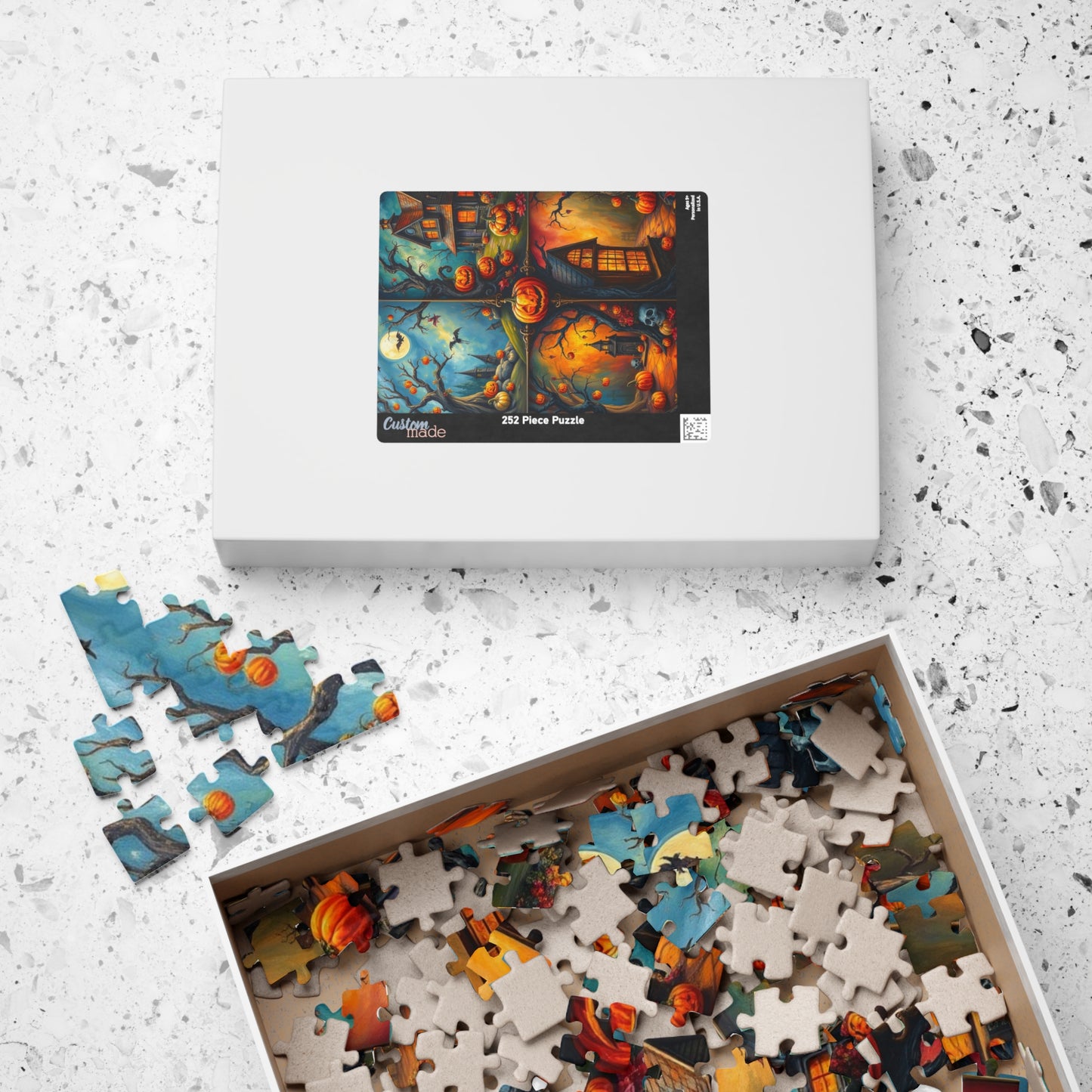 Halloween Scenery 4-Quadrant Jigsaw Puzzle - Spooky Themed Collage, Autumn Activity, Brain Teaser Game, Holiday Gift for Friends Puzzle The Puzzle Chest