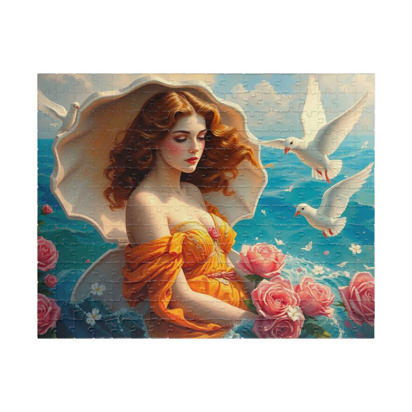 Aphrodite Jigsaw Puzzle Featuring Seashells Doves and Roses, Gift for Art Lovers, Relaxing Activity, Home Entertainment, Birthday Present 252 pcs (Horizontal) Puzzle The Puzzle Chest
