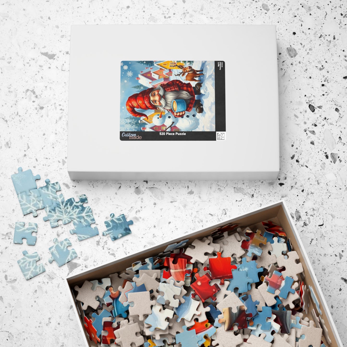 Charming Winter Gnome Puzzle, Reindeer Snowman and Hot Cocoa Holiday Fun, Snowy Village Scene Jigsaw Game, Puzzle Lover Gift, Mindfulness Puzzle The Puzzle Chest