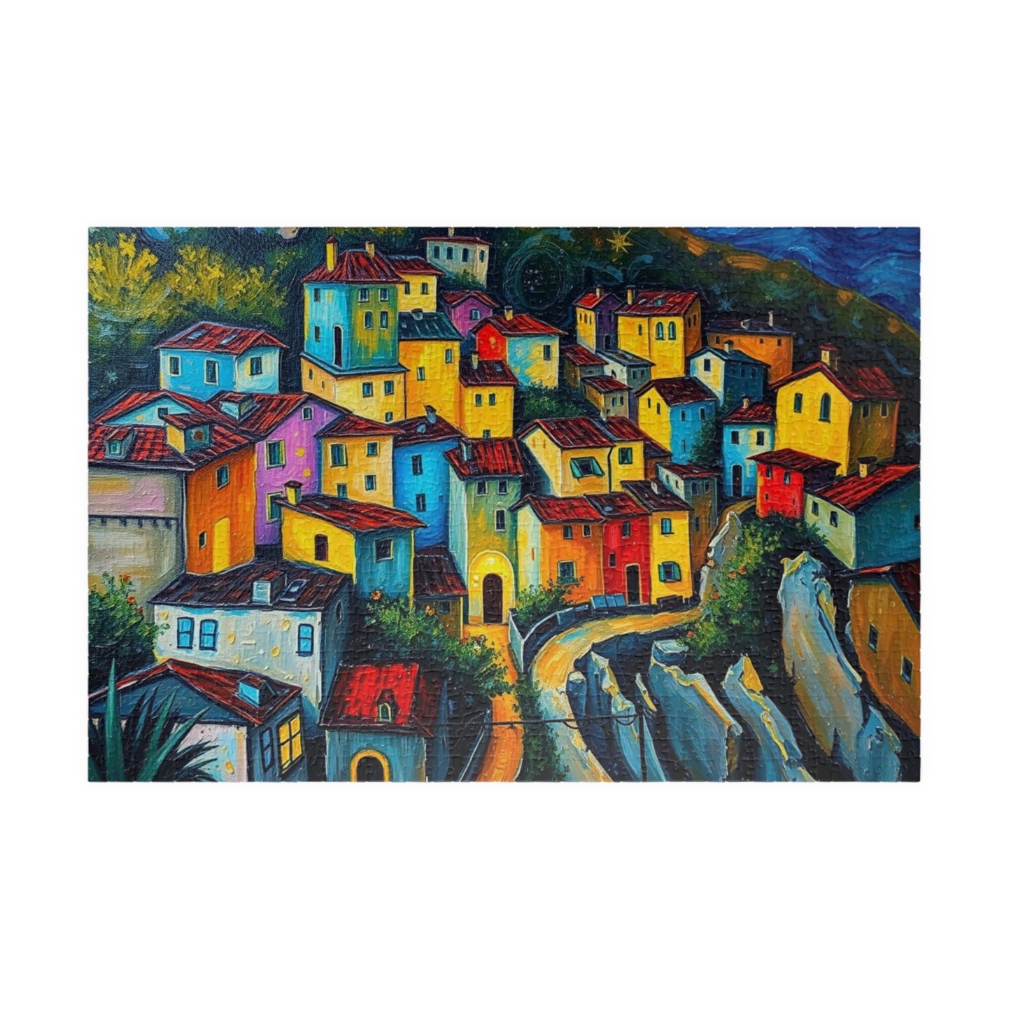 Colorful Village Art Puzzle - 110, 252, 520, 1014-piece | Perfect for Family Game Night, Gift for Art Lovers, Cozy Entertainment 1014 pcs (Horizontal) The Puzzle Chest