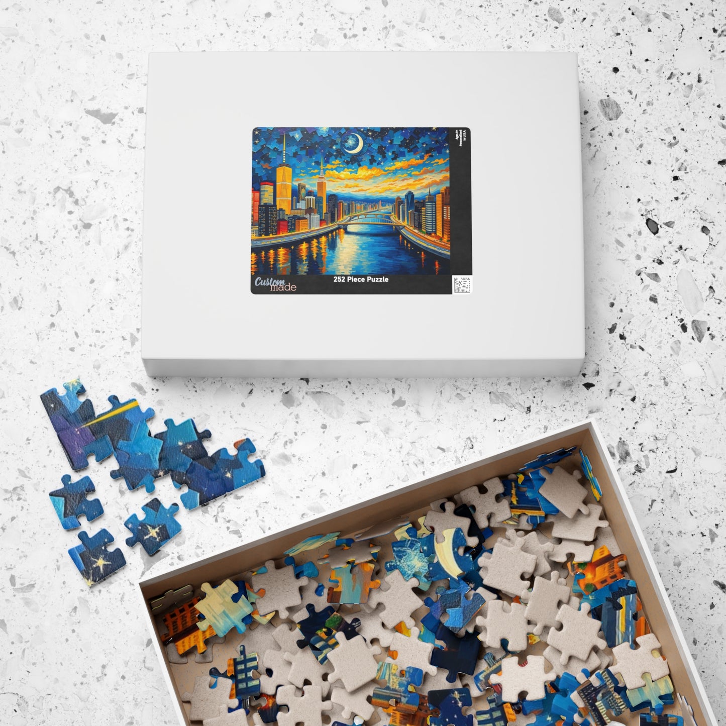 Vibrant City at Night Mosaic Puzzle, Illuminated Skyscraper View, Bustling Urban City Lights Nightscape Jigsaw Game, Fun Family Game Night Puzzle The Puzzle Chest