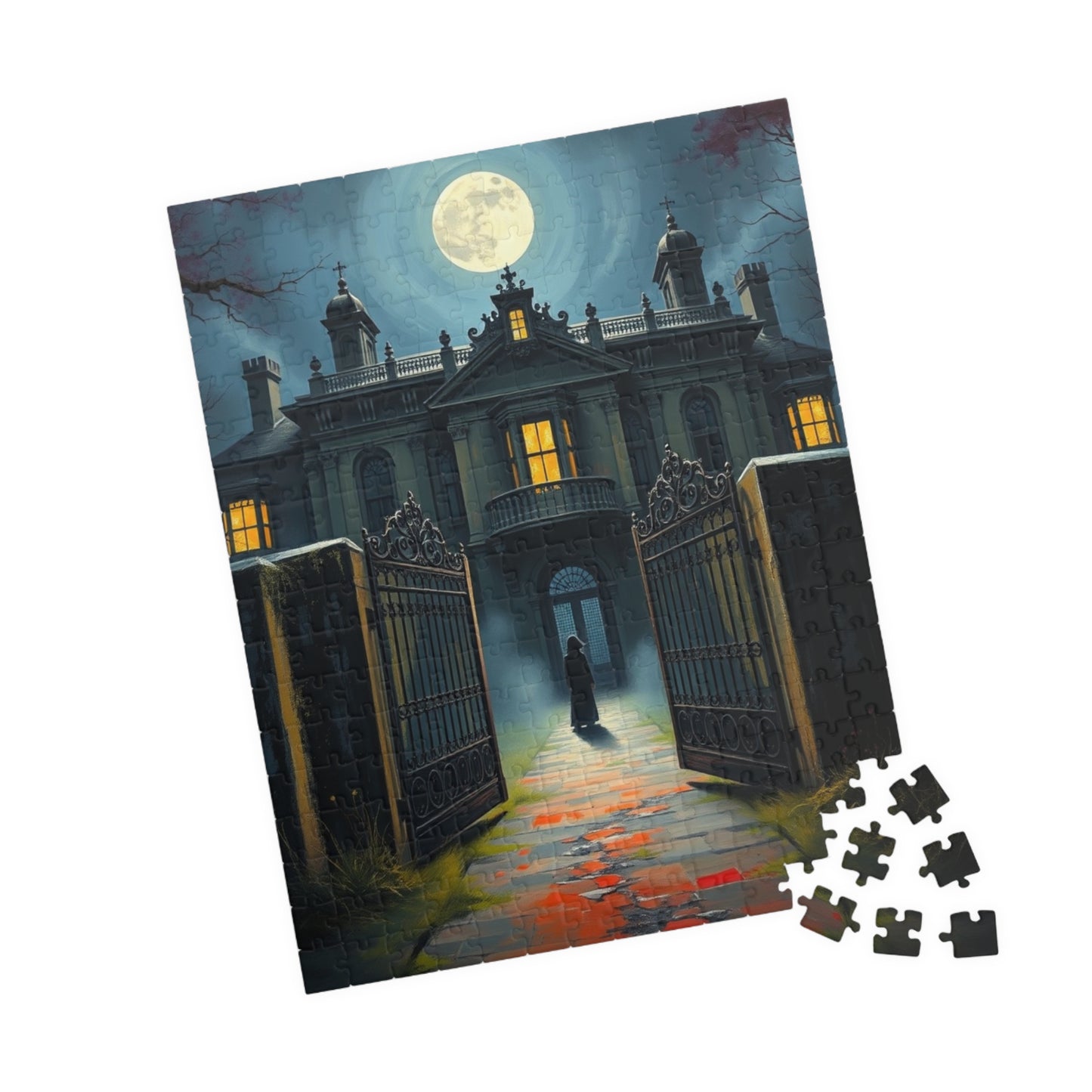 Gothic Mansion Puzzle, Decaying House Under Full Moon Jigsaw Game, Brain Teaser Relaxing Activity Family Fun, Halloween Home Decor, Giftable Puzzle The Puzzle Chest