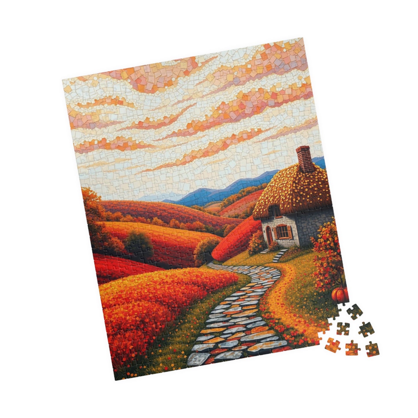Autumn Landscape Mosaic Puzzle, Cozy Fall Home Decor, Gift for Puzzle Lovers and Art Enthusiast, Family Activity, 1014- Piece Jigsaw Puzzle The Puzzle Chest