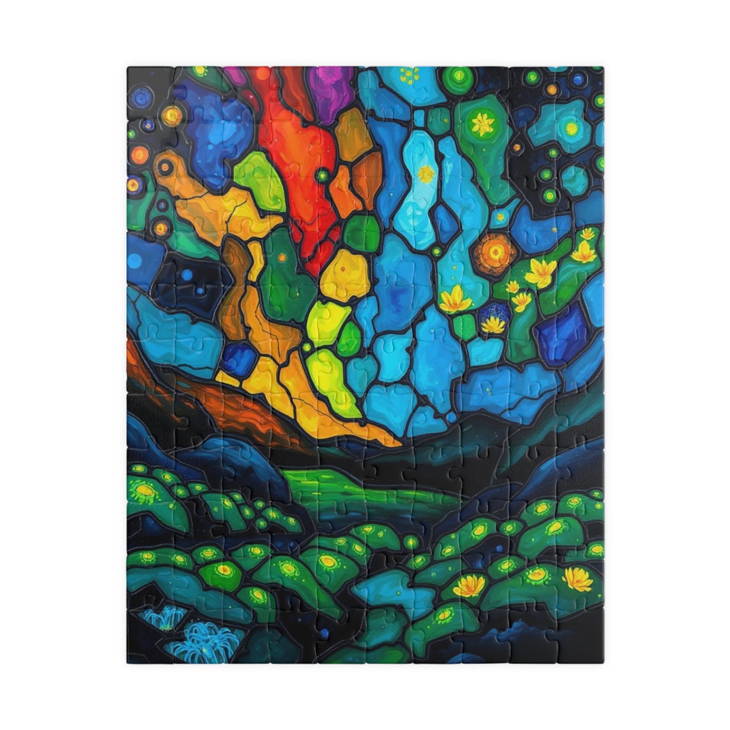 Radiant Understory Landscape Jigsaw Puzzle, Stained Glass Style Nature-Themed Abstract Puzzle for Family Fun, Gifts, Home Decor, Game Nights