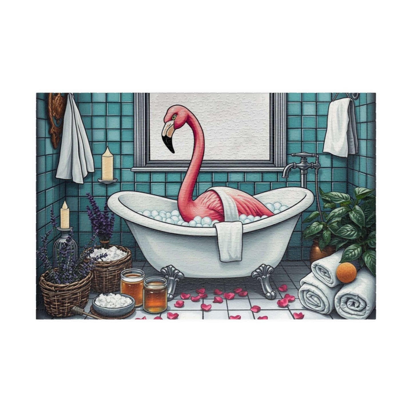 Spa Day Flamingo Puzzle - Charming Holiday Birthday Gift for Friends, Family Bonding Time, Game Night, Puzzle Enthusiasts 1014 pcs (Horizontal) Puzzle The Puzzle Chest