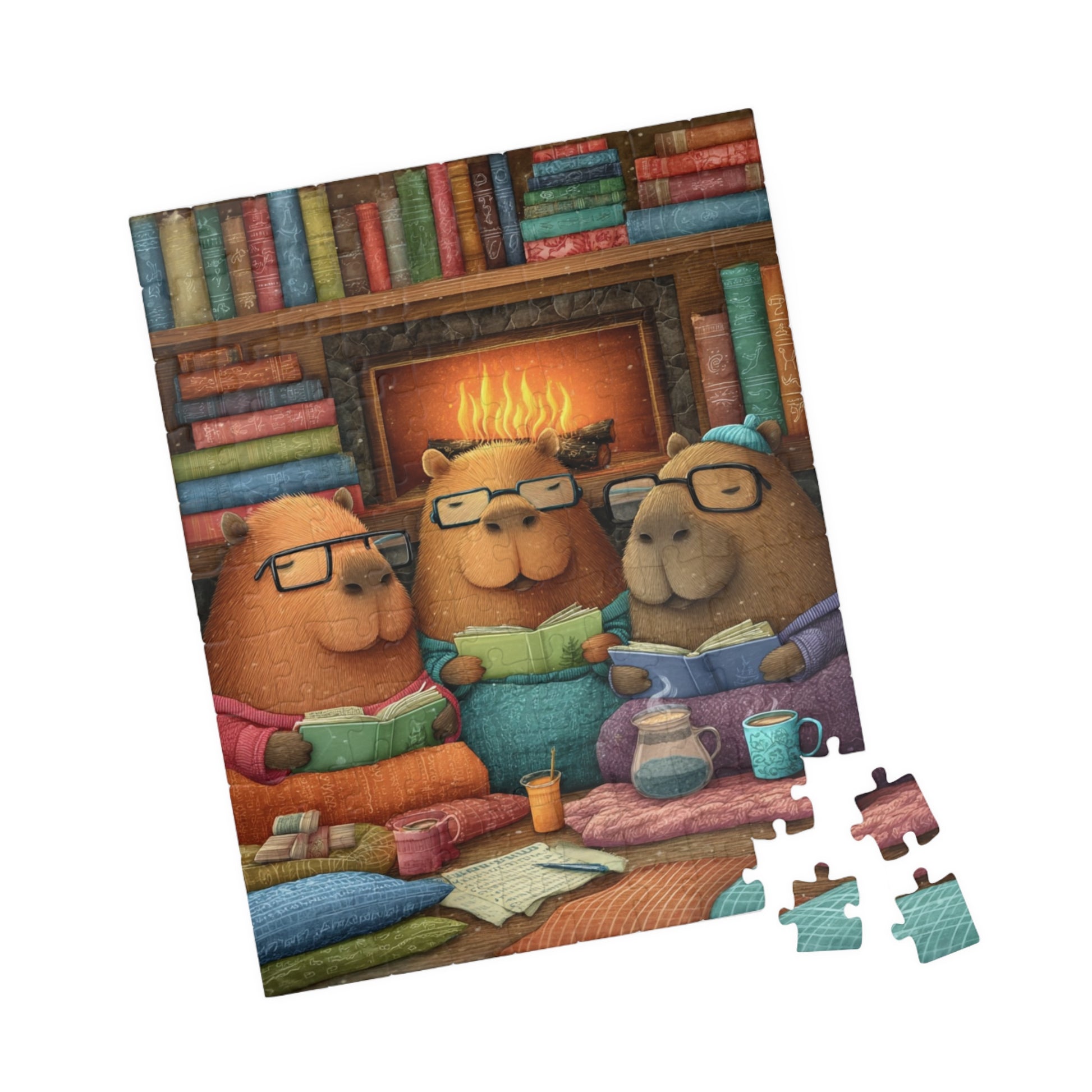 Capybaras Cozy Library Puzzle - Cartoon Animal Jigsaw Game 110 pcs (Vertical) Puzzle The Puzzle Chest