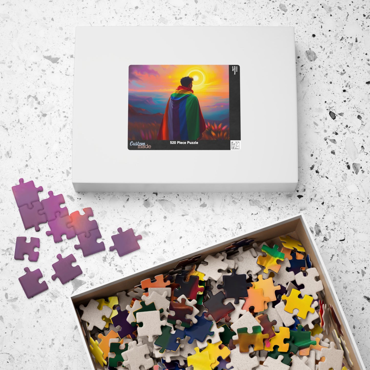 LGBTQ Pride Flag Puzzle - Queer Person in Rainbow Sunset Landscape, Fun Activity, Unique Holiday Birthday Pride Month Gift, Mindful Activity Puzzle The Puzzle Chest