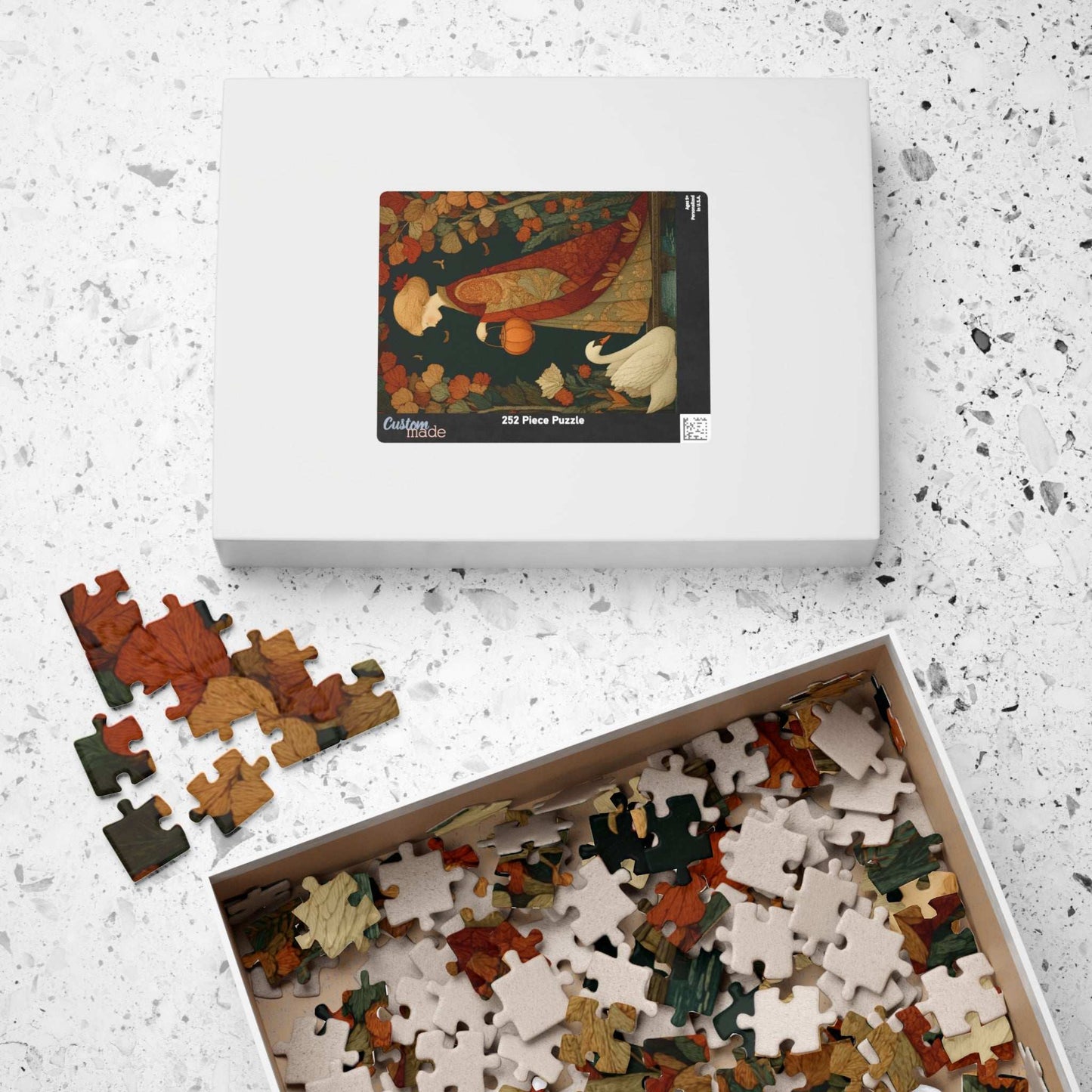Autumn Bridge Jigsaw Puzzle – Whimsical Fall Fairy-Tale Puzzle for Adults, Girl with Lantern and Swan Puzzle The Puzzle Chest