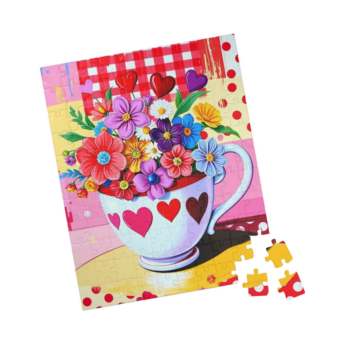 Floral Heart Teacup Puzzle, Pop Art Jigsaw Game for Family Fun, Gift for Adults and Friends, Perfect for Holidays and Birthdays Puzzle The Puzzle Chest