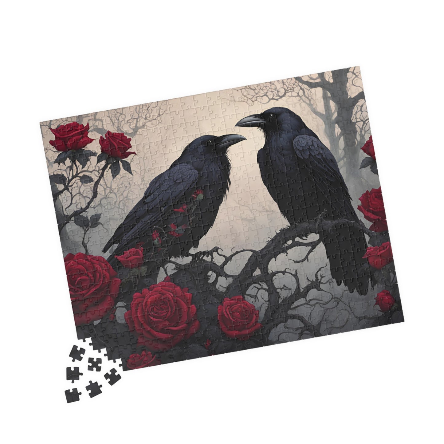 Gothic Raven and Crimson Roses Puzzle, Hauntingly Beautiful Dark Fantasy Art Jigsaw Game, Mind Challenge, Artistic Hobby, Puzzle Lover Gift 520 pcs (Horizontal) Puzzle The Puzzle Chest