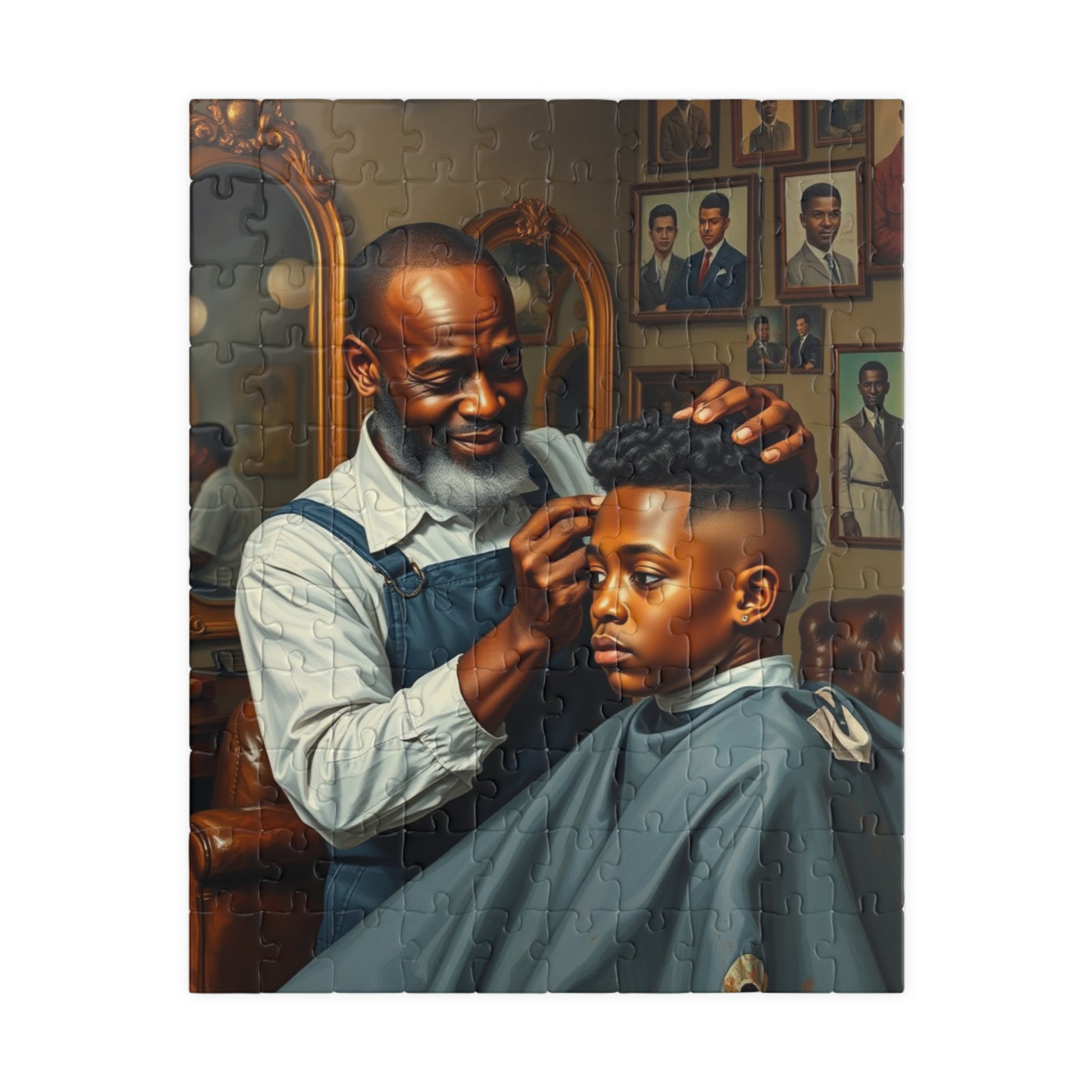 Barber Shop Jigsaw Puzzle, Afrocentric Scene, Black Family Fun Game, Solo Entertainment, Gift for Adult Puzzle Lover 110 pcs (Vertical) Puzzle The Puzzle Chest
