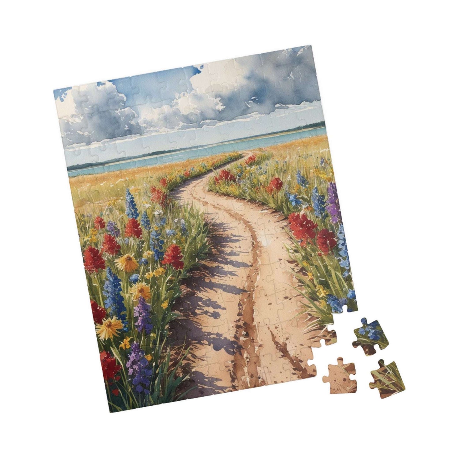 Serene Landscape Puzzle, Winding Dirt Path with Wildflowers and Clear Water, Nature-Inspired Jigsaw Game for Puzzle Enthusiast, Mindful Puzzle The Puzzle Chest