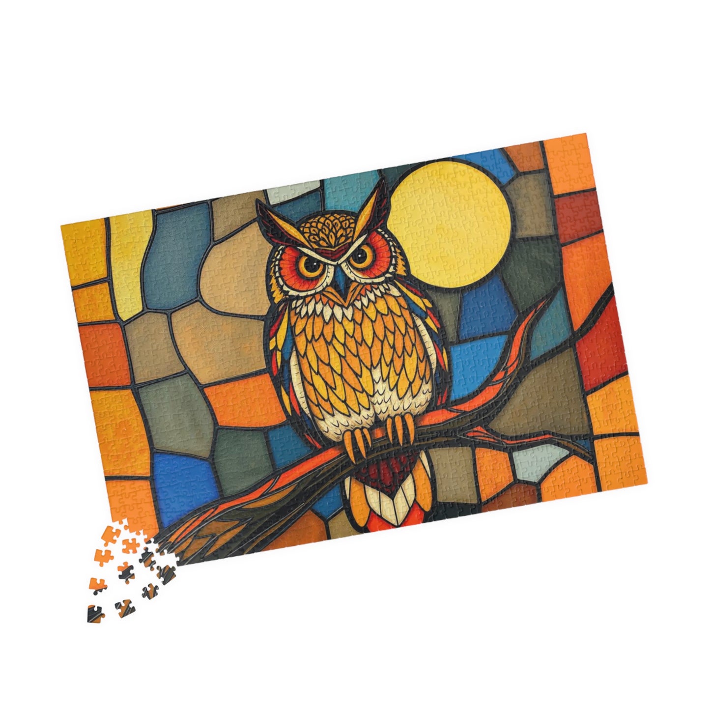 Moonlit Owl Puzzle - Stained Glass Style, 110-1014 Piece Jigsaw for Fun Adult Activity, Gift for Family, Home Entertainment, Mindful Game