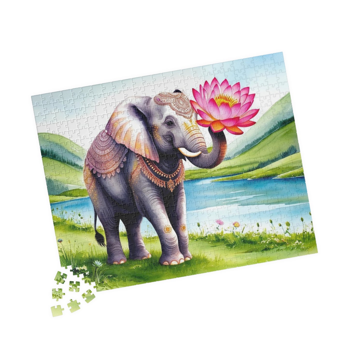 Elephant Lotus Flower Puzzle, Whimsical Animal Art Adult Puzzle Game, Meditation Friend Gift, Family Night Activity, Home Entertainment Puzzle The Puzzle Chest