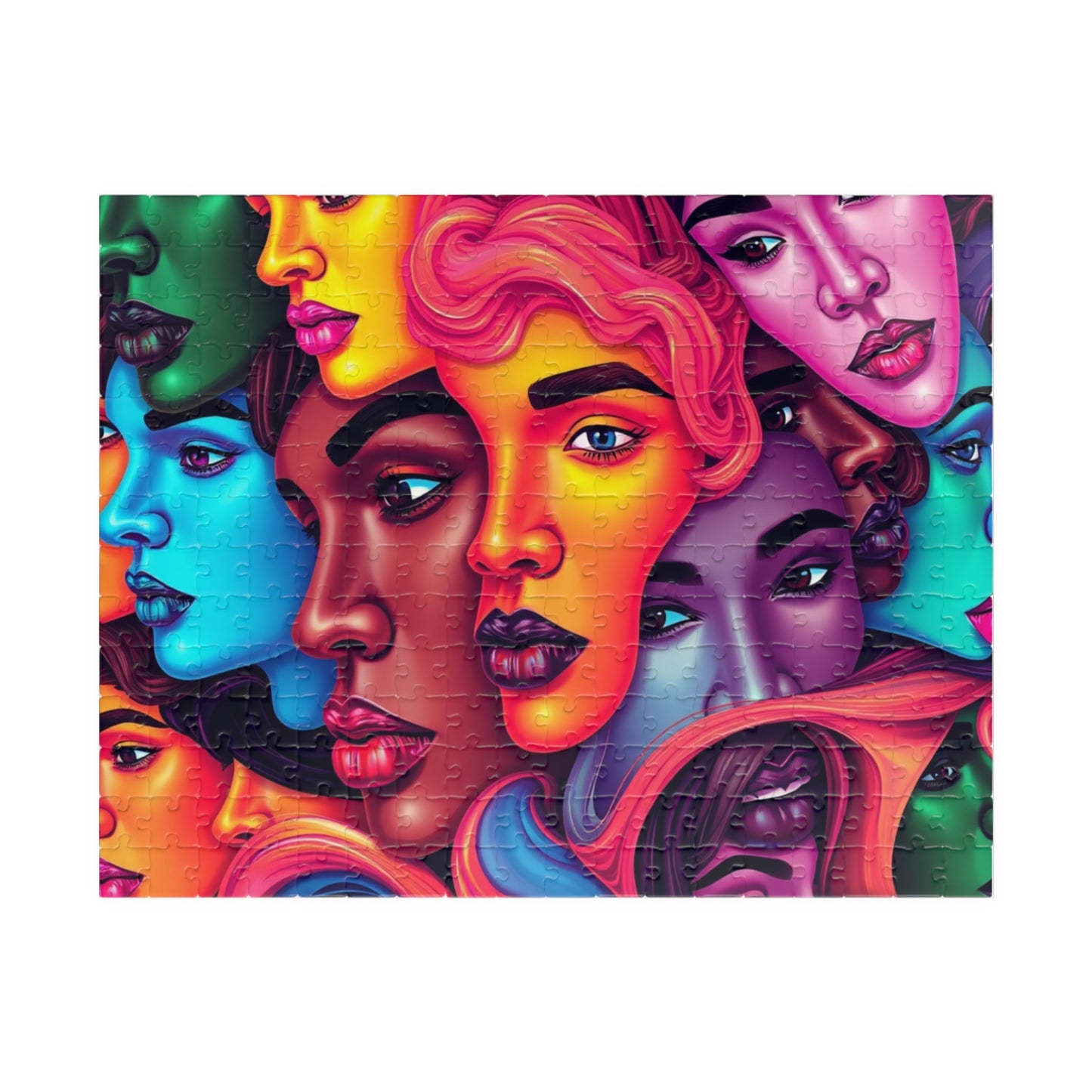 Blended Faces Abstract Jigsaw Puzzle, Interwoven Kaleidoscope Neon Faces, Brain Teaser, Unique Hobby Gift for Puzzle Enthusiasts, Collectors 252 pcs (Horizontal) Puzzle The Puzzle Chest