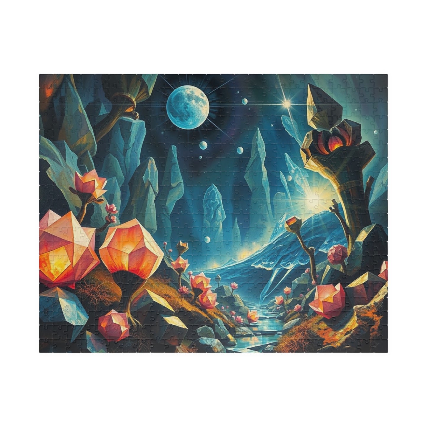 Surreal Biome Jigsaw Puzzle, Luminescent Flora and Geometric Shapes, Brain Teaser, Home Activity, Fantasy Gift Idea for Puzzle Lover, Friend 520 pcs (Horizontal) Puzzle The Puzzle Chest
