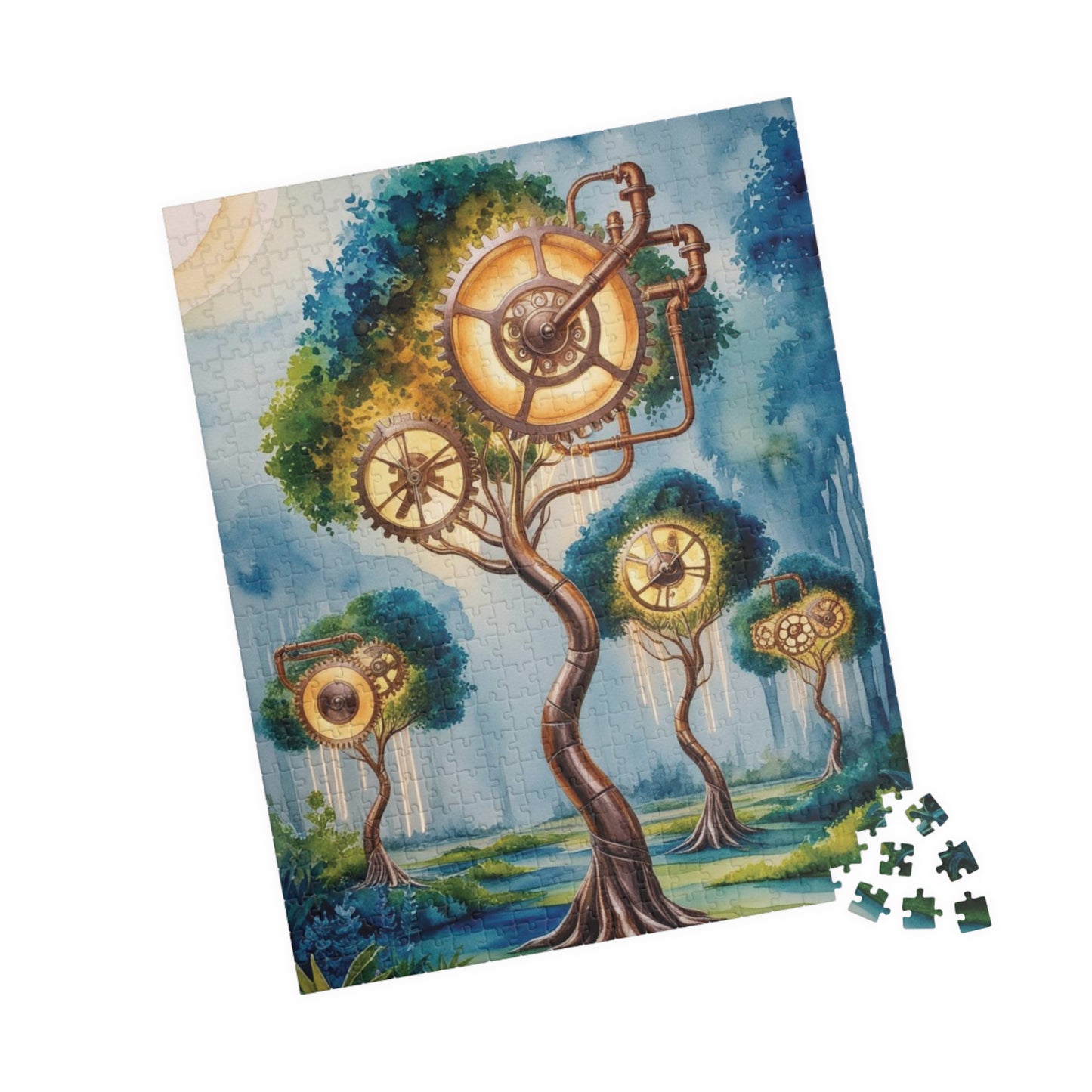 Jigsaw Puzzle - Surreal Landscape with Glowing Gears and Clockwork, Trippy 110, 252, 520, 1014-Piece Puzzle, Unique Gift for Puzzle Lover Puzzle The Puzzle Chest