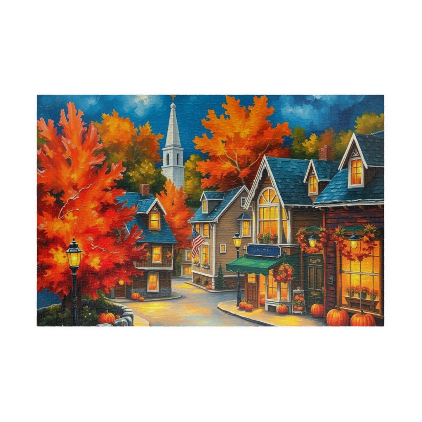 New England Village Jigsaw Puzzle Autumn, Thanksgiving Activity, Mindful Hobby, Family Fun Game, Fall Gift, Seasonal Indoor Entertainment 1014 pcs (Horizontal) Puzzle The Puzzle Chest