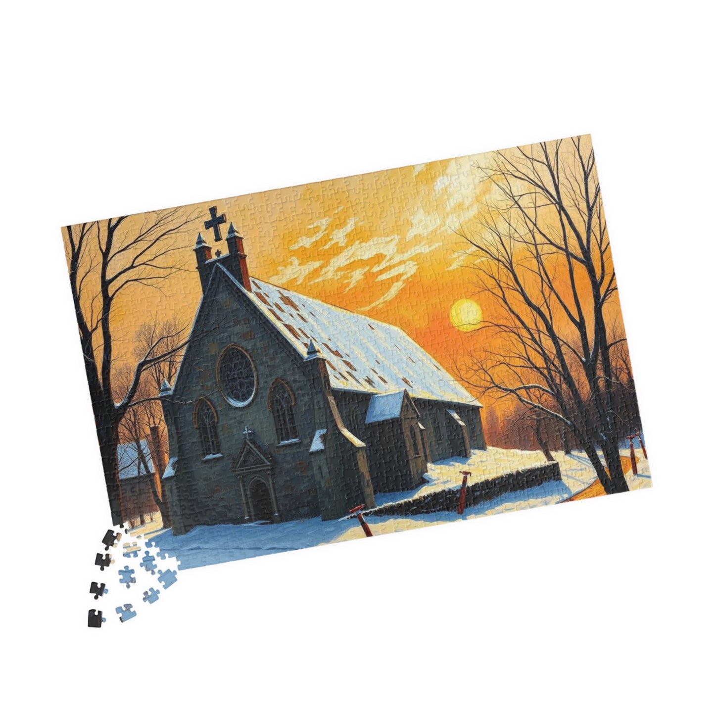 Twilight Cathedral Jigsaw Puzzle - Mystical Winter Chapel, Gothic Art Print, Dark Fantasy Art Gift for Puzzle Enthusiasts, Holiday Activity Puzzle The Puzzle Chest