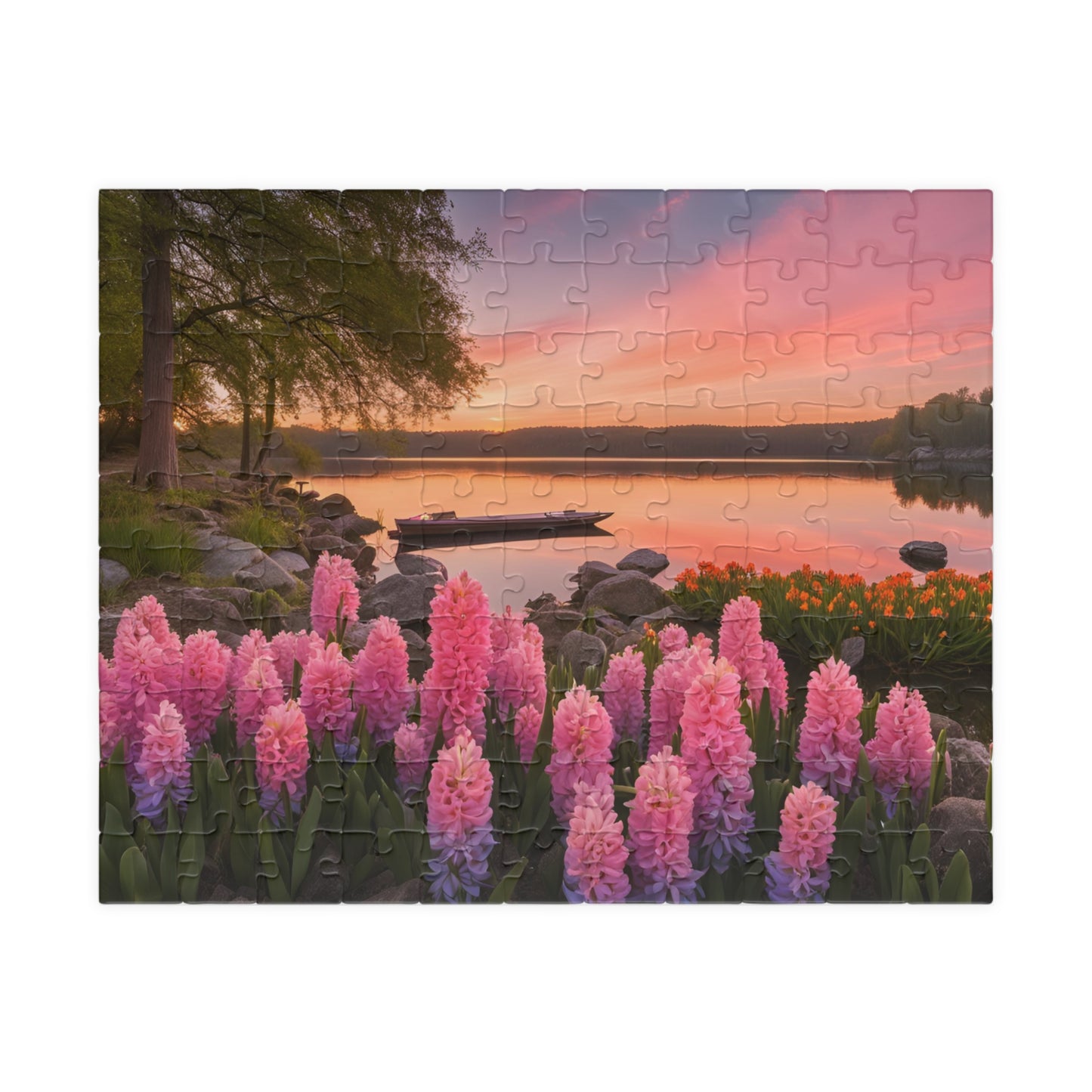 Puzzle - Lakeside Sunset Hyacinths, 110, 252, 520, 1014-piece, Jigsaw Game, Relaxing Hobby, Nature Scene, Mindfulness Activity, Floral 110 pcs (Horizontal) Puzzle The Puzzle Chest