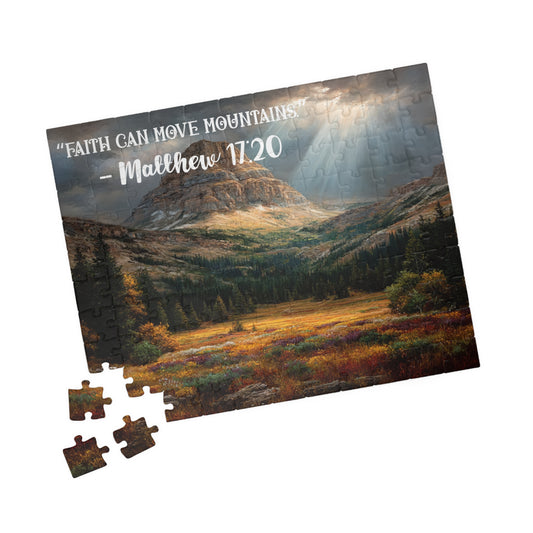 Faith Moves Mountains Jigsaw Puzzle - Inspirational Bible Quote Matthew 17:20, Gift for Christian Nature Lover, Spiritual Gift 110 pcs (Horizontal) Puzzle The Puzzle Chest