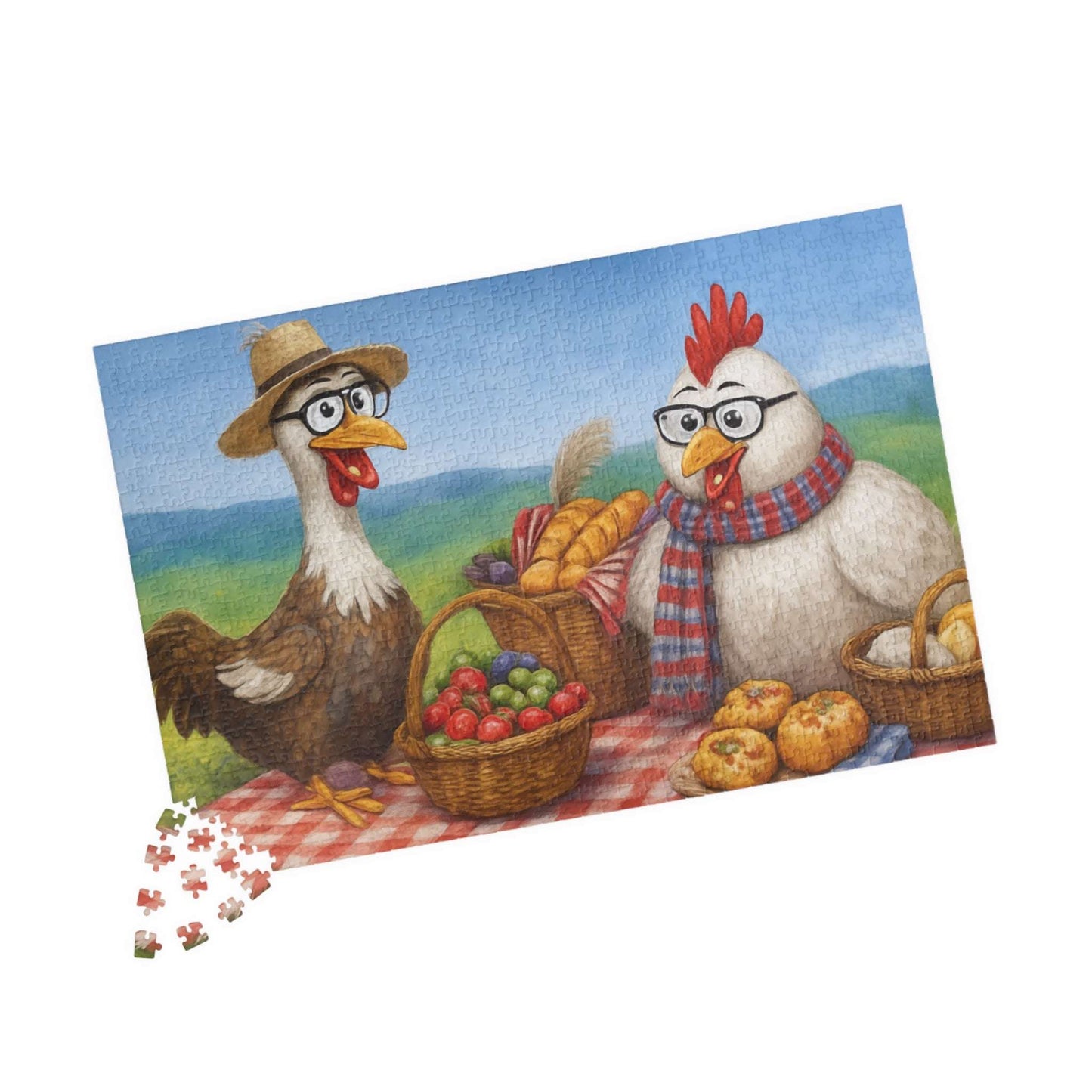 Farmyard Friends Jigsaw Puzzle - Chicken Picnic Scene, Perfect for Family Game Night, Cozy Evenings, Solo Fun, Holiday Birthday Gifts Puzzle The Puzzle Chest