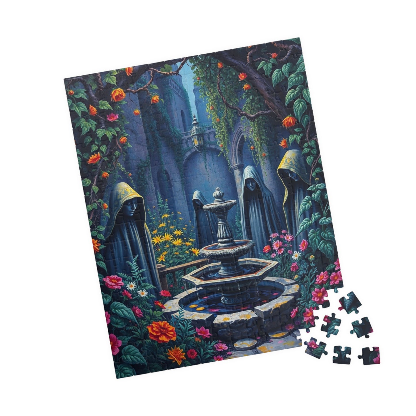 Haunting Gothic Garden Puzzle (110, 252, 520, 1014-piece), Bioluminescent Flowers Stone Statues, Mysterious Tabletop Jigsaw Game, Giftable Puzzle The Puzzle Chest