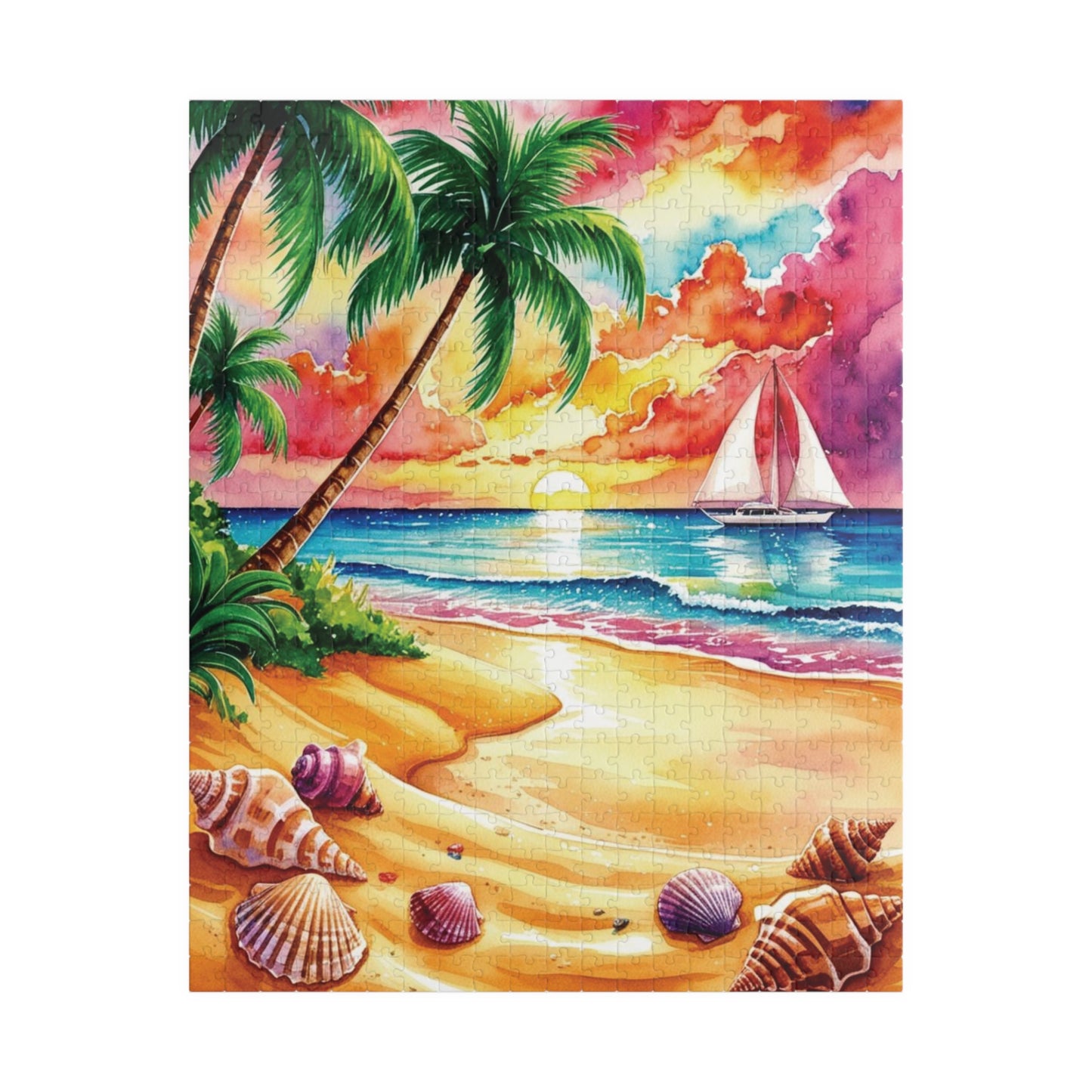 Tropical Beach Landscape Puzzle Enthusiasts Ocean Sunset Jigsaw Game Gift for Puzzle Lover Hobby Activity, Relaxing Palm Tree Art Decor 520 pcs (Vertical) The Puzzle Chest