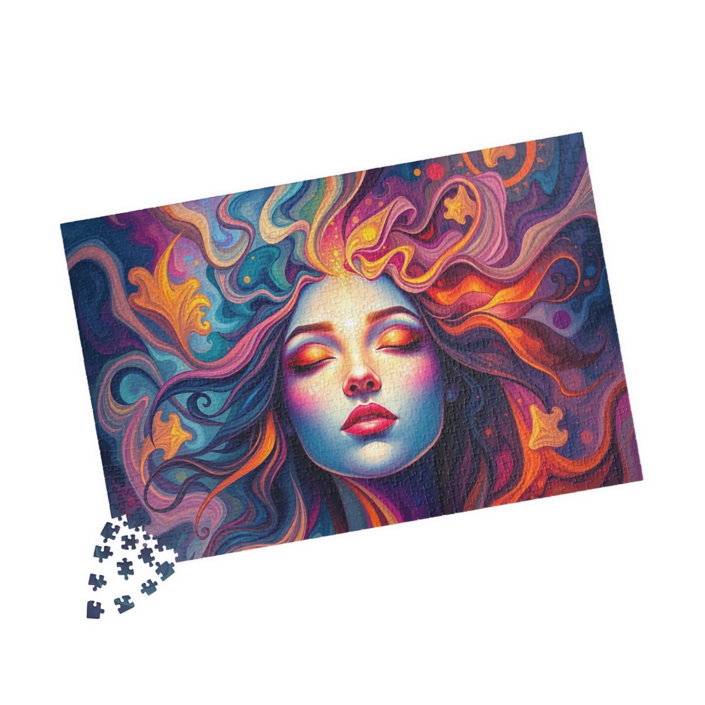 Abstract Face Jigsaw Puzzle (110-1014 Piece), Surreal Portrait of Swirling Colorful Geometric Patterns, Creative Hobby, Best Unique Gift Puzzle The Puzzle Chest