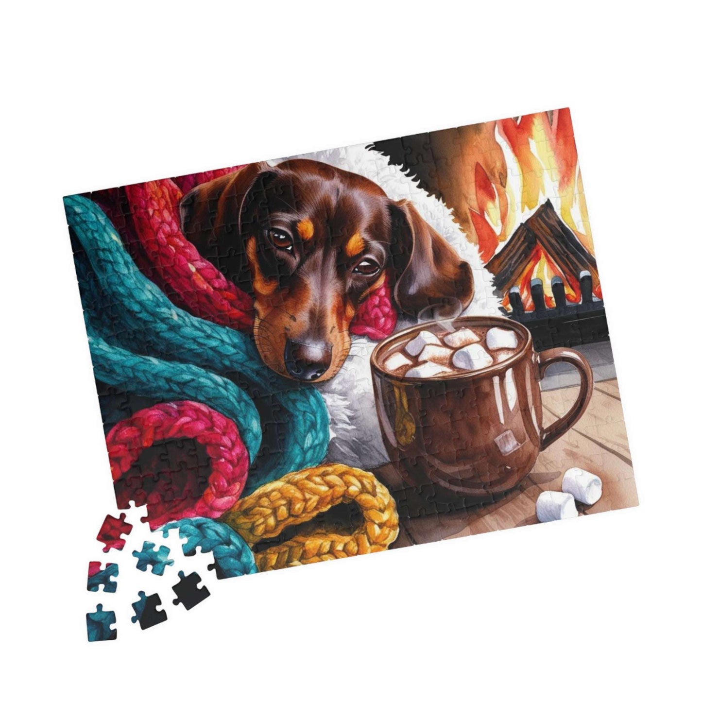 Cozy Winter Dachshund Puzzle - Dog by Fireplace Jigsaw Game, Holiday Family Fun, Mindful Gift for Animal Lovers, Indoor Activity Puzzle The Puzzle Chest