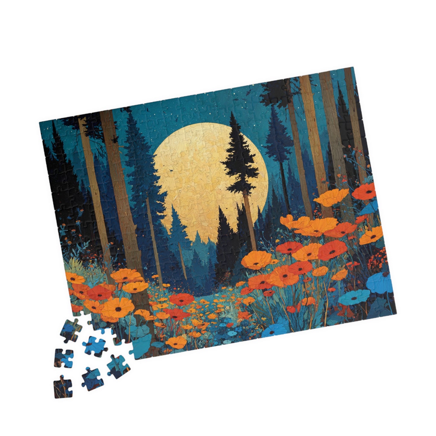 Mystical Night Garden Jigsaw Puzzle – Wildflower Forest Beneath the Moon, Nature-Inspired Landscape Puzzle 252 pcs (Horizontal) Puzzle The Puzzle Chest