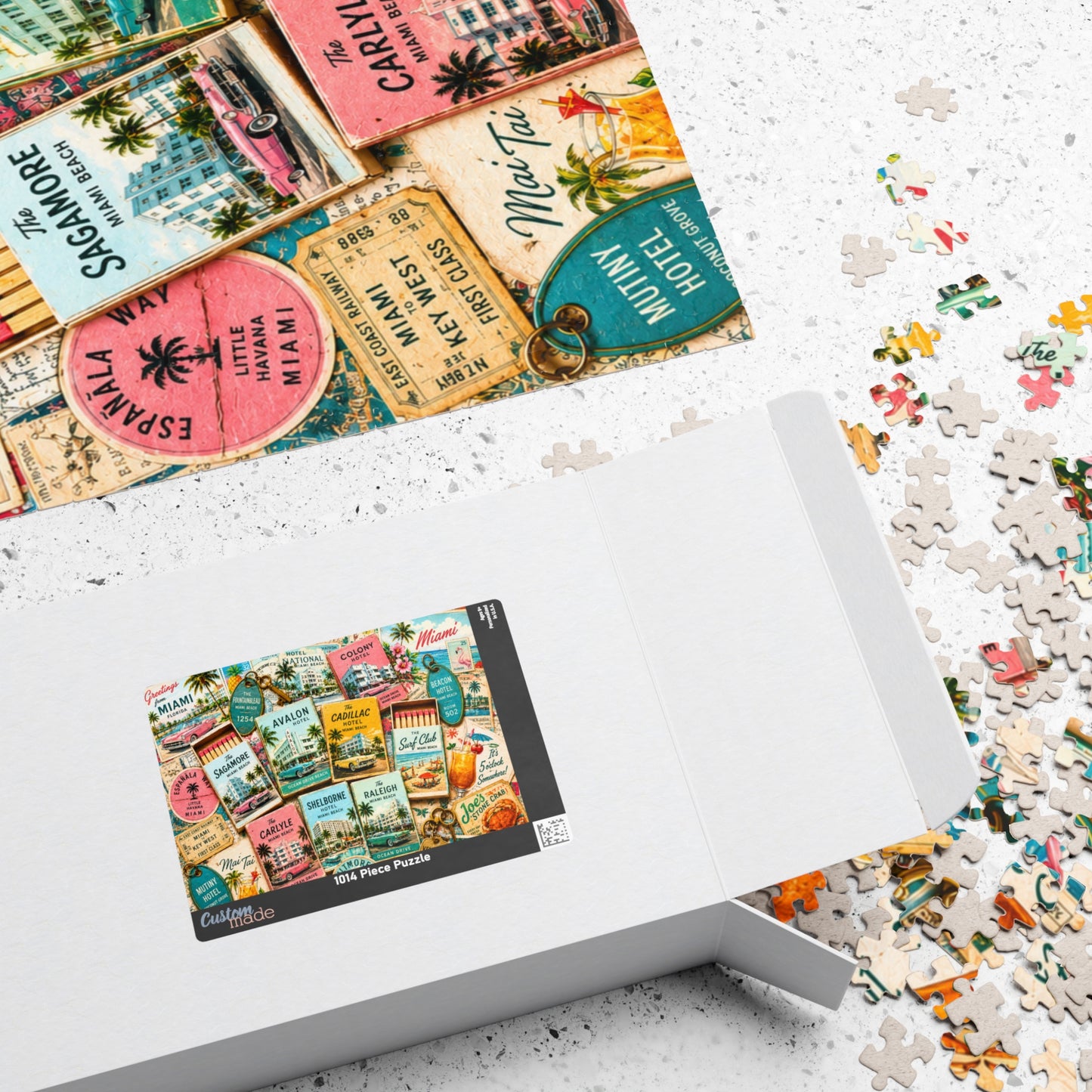 Vintage Miami Matchbook Puzzle | Art Deco Beach Memorabilia Jigsaw | Florida Coastal Tropical Travel Nostalgia