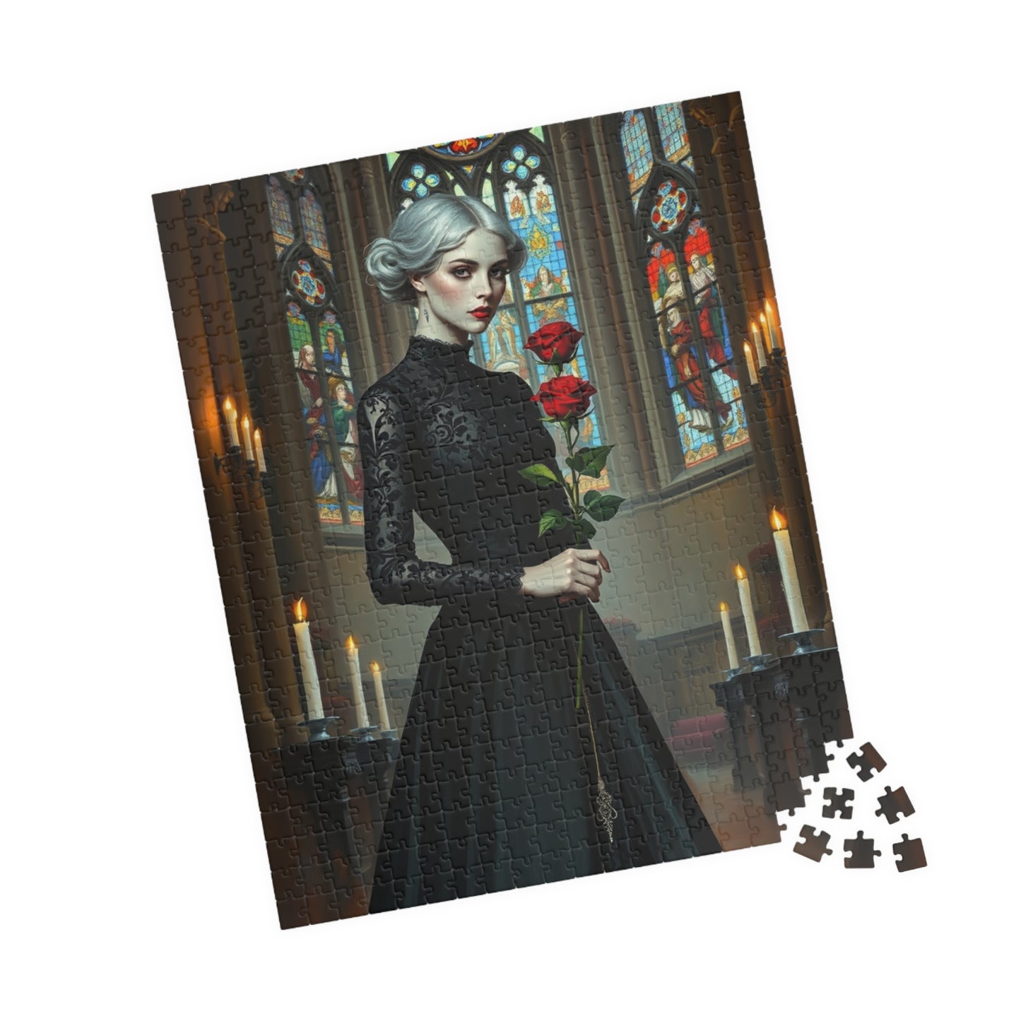 Puzzle, Gothic Art Woman's Portrait in Stained Glass Cathedral, Adult Dark Fantasy Jigsaw Game, Relaxing Activity, MIndfulness Puzzle The Puzzle Chest