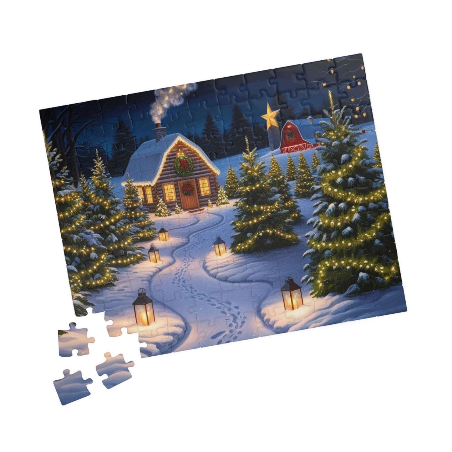 Christmas Tree Farm Puzzle, Cozy Winter Snowy Cabin Landscape Jigsaw Game, Family Game Night, Festive Decor, 110-1014 Pieces, Mindful Gift Puzzle The Puzzle Chest