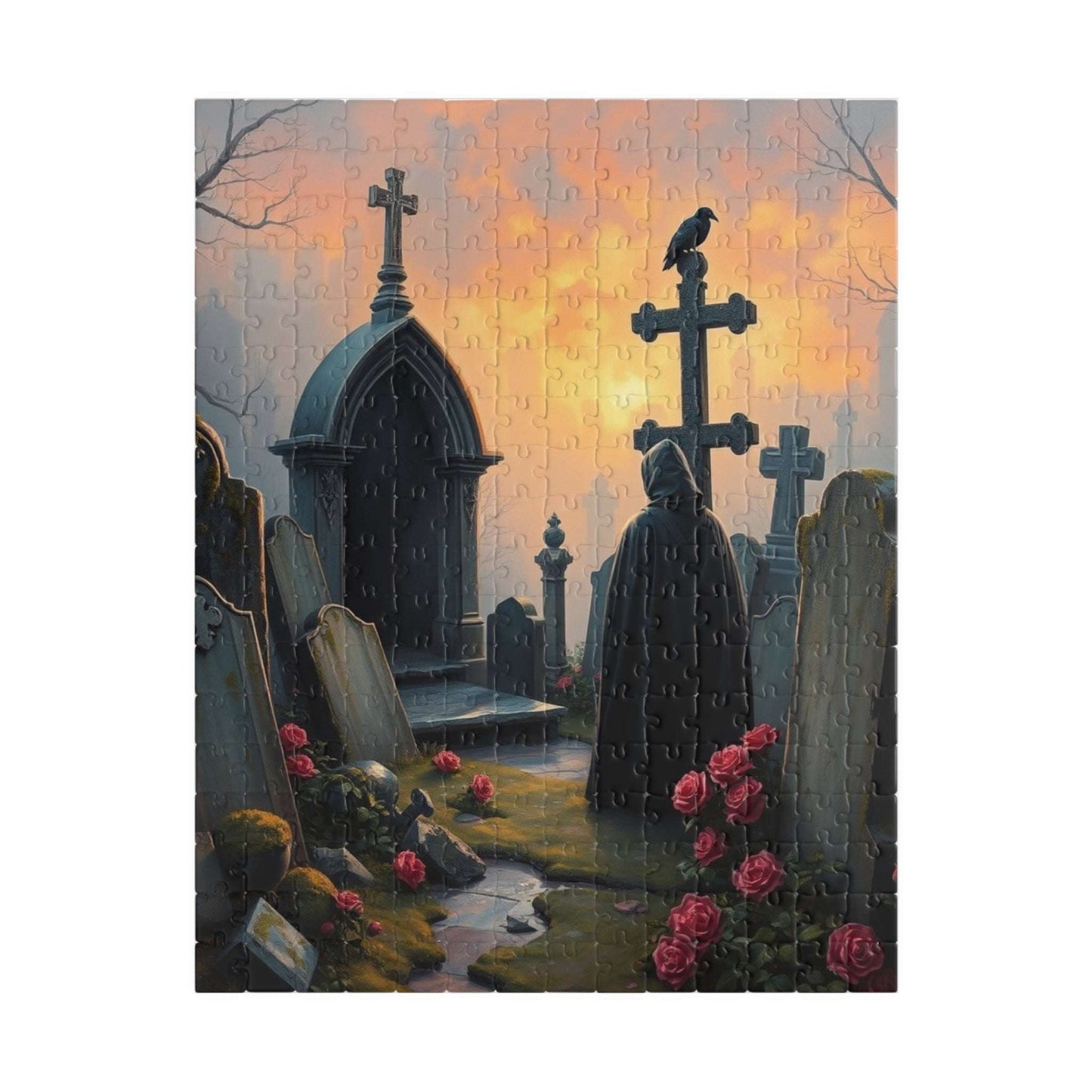 Gothic Graveyard Jigsaw Puzzle, Eerie Dawn Cemetery Scene, Halloween Game Toy, Challenging Quiet Pastime Brain Teaser, Family Activity, Gift 252 pcs (Vertical) Puzzle The Puzzle Chest