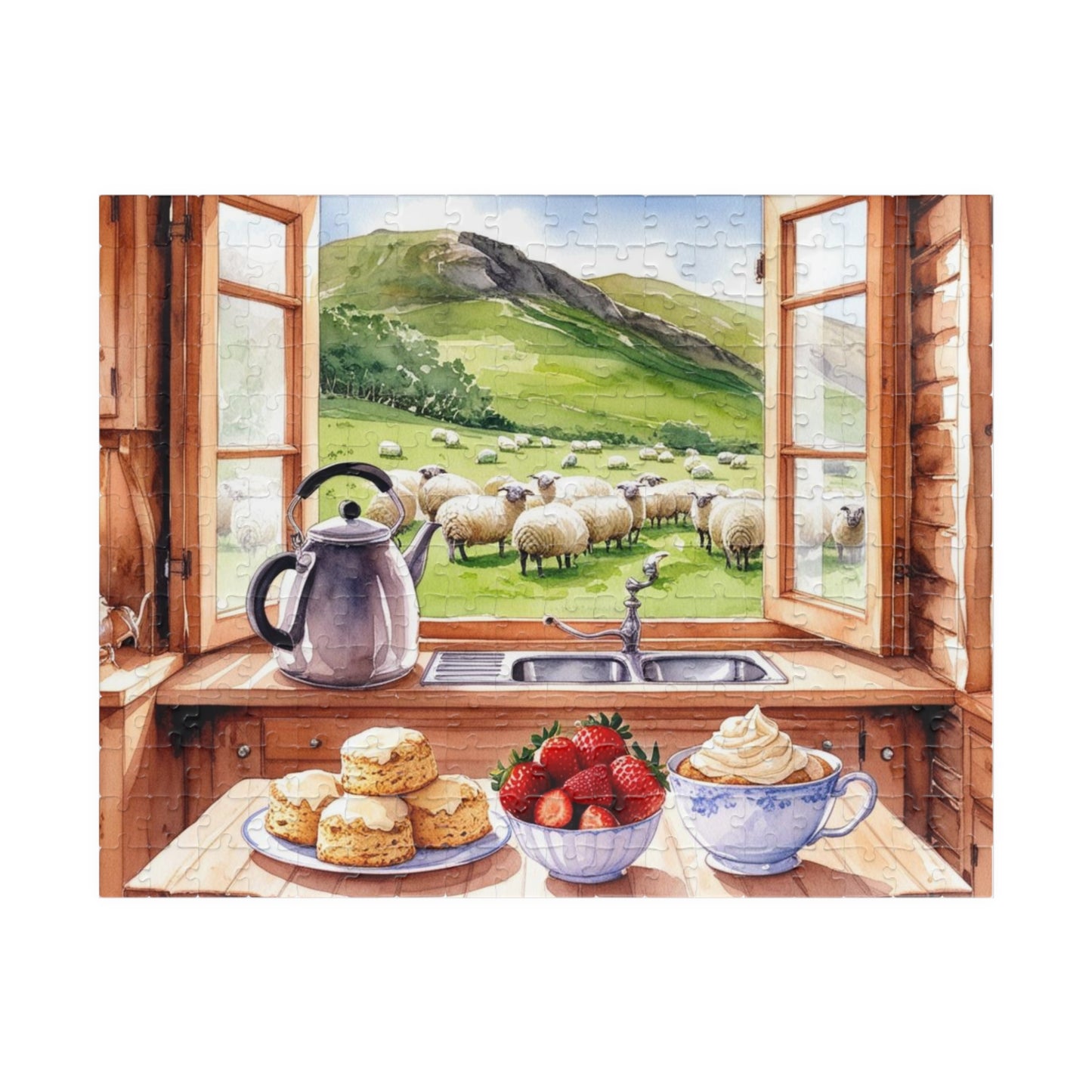 Alpine Backdrop Kitchen Puzzle (110-1014 Piece), Tea and Scones Foodie Jigsaw, Nature and Food Theme Game, Quiet Leisure Activity, Hobby 252 pcs (Horizontal) Puzzle The Puzzle Chest