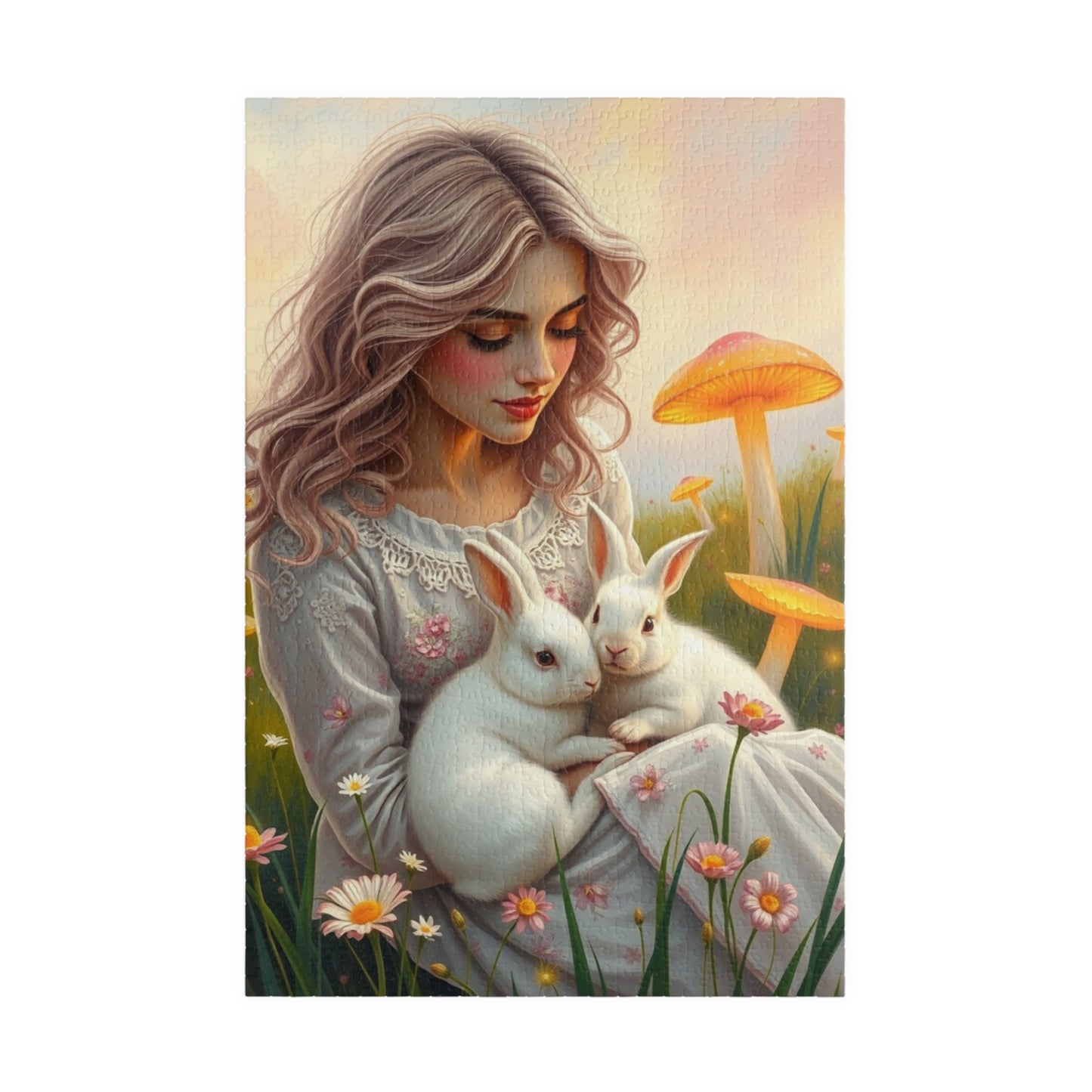 Whimsical Bunny Jigsaw Puzzle, Woman in Nature Theme, Puzzle Lover Gift for Friend Family Game Night or Solo Fun, Rabbit Art Animal Artwork 1014 pcs (Vertical) Puzzle The Puzzle Chest