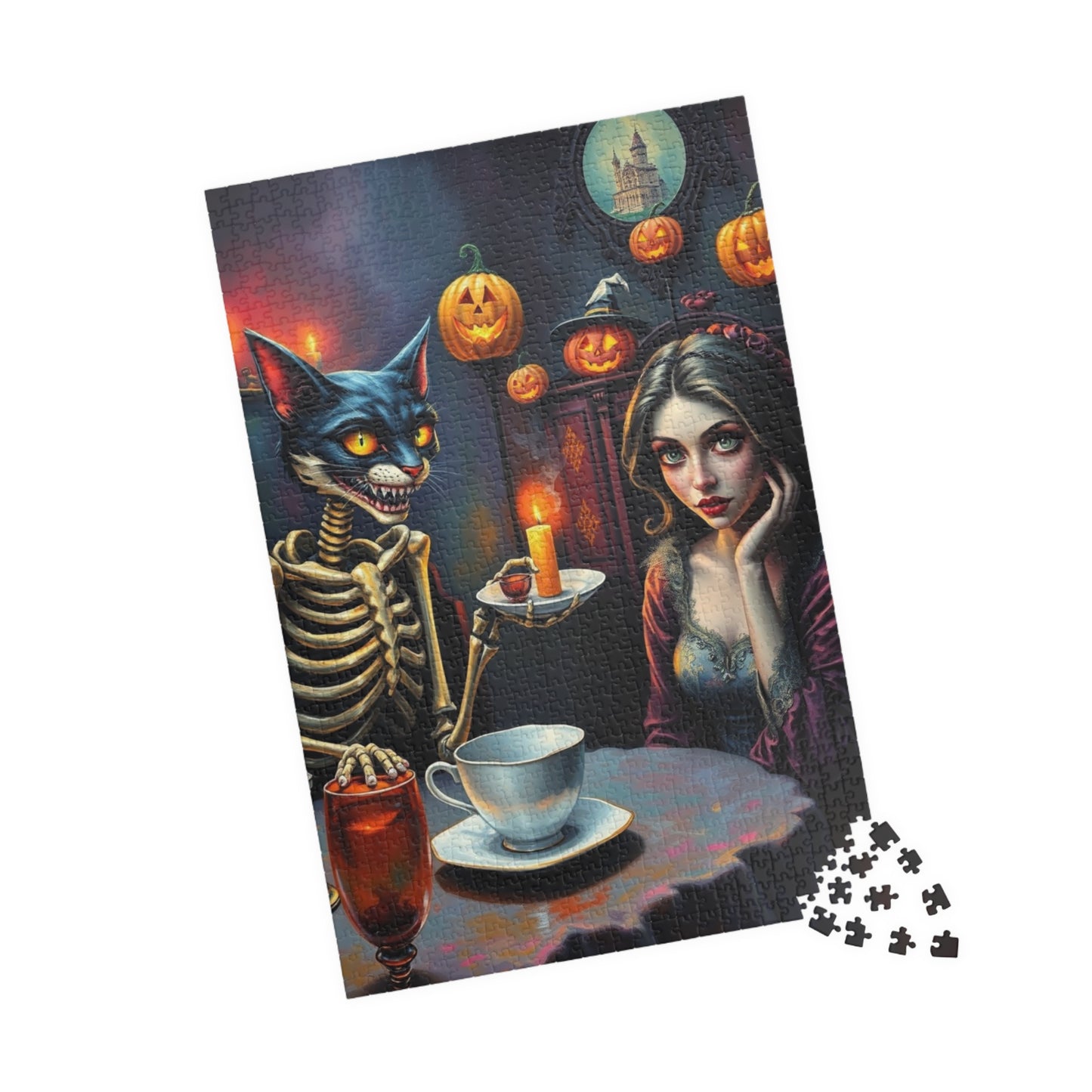 Whimsical Halloween Puzzle - Skeleton Cat Gothic Art, Spooky Gift, Family or Solo Fun, Halloween Decor, Unique Challenges, Holiday Activity Puzzle The Puzzle Chest