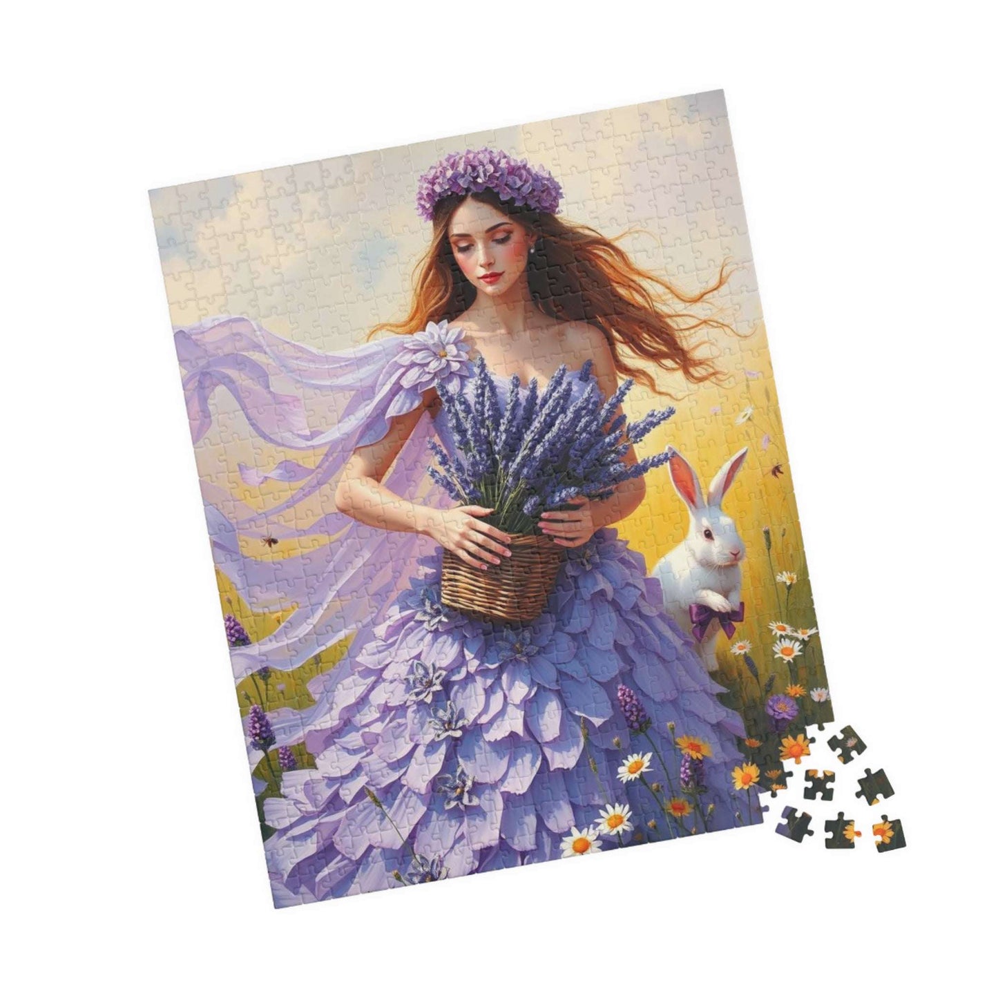 Lady of the Lavender Meadow - Pastel Floral Garden Jigsaw Puzzle for Nature and Flower Lover