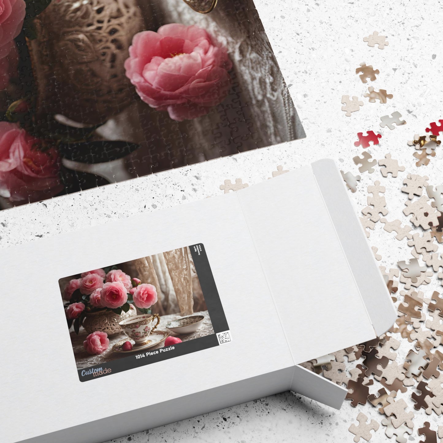 Jigsaw Puzzle, Teatime Vintage Image with Teacup and Carnations, Adult Tabletop Game, Brain Teaser, Creative Pastime, Gift for Puzzle Lover Puzzle The Puzzle Chest