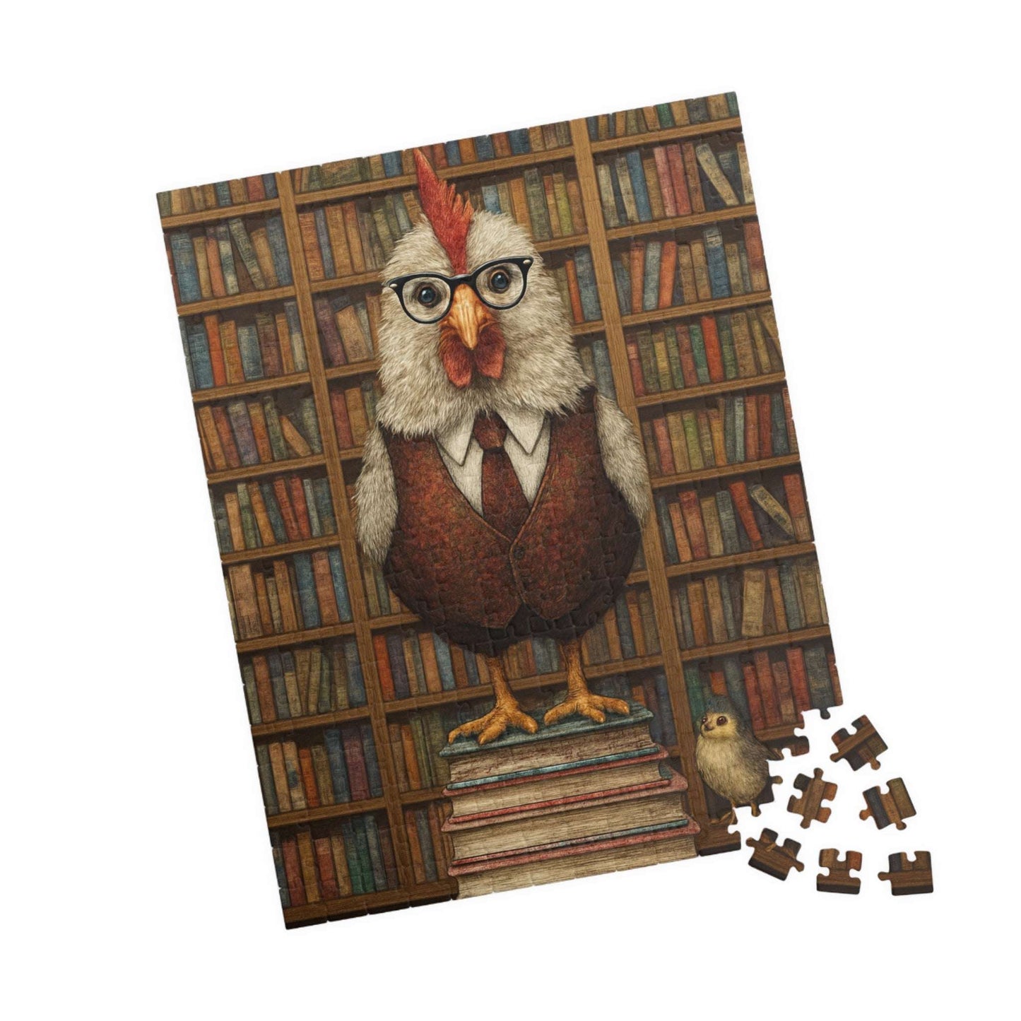 Chicken Librarian Jigsaw Puzzle, Bird Puzzle Ideal for Fun Family Activity, Gifts, Game Night, Animal Lovers, Book Enthusiasts 252 pcs (Vertical) Puzzle The Puzzle Chest