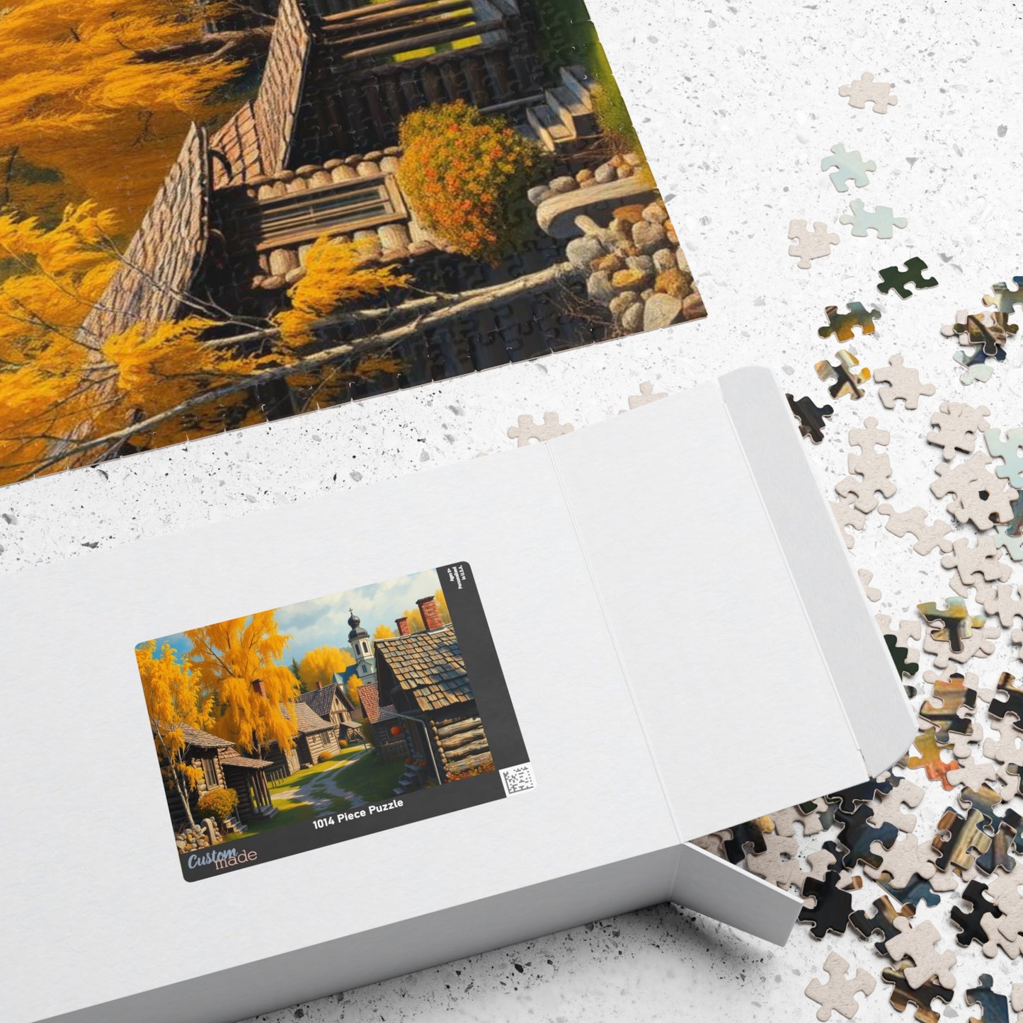 Rustic Slavic Village Jigsaw Puzzle for Adults, Autumn Wooden Cottages Golden Birch Trees, Gift for Friends, Family Activity, Creative Hobby Puzzle The Puzzle Chest