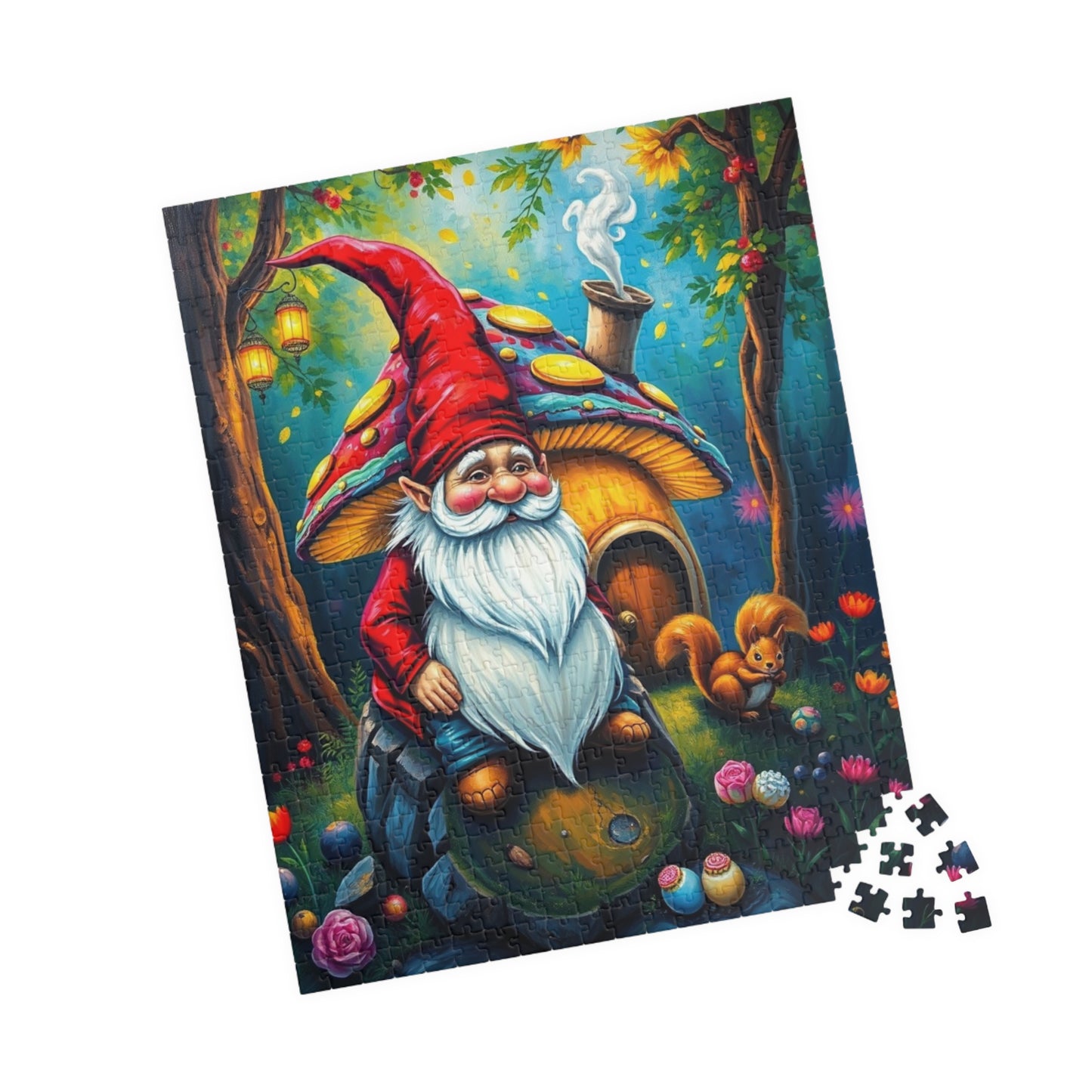 Mystical Gnome Jigsaw Puzzle, Enchanted Woodland Scene with Squirrel and Lanterns, Jigsaw Game for Adults, Entertaining Pastime Puzzle The Puzzle Chest